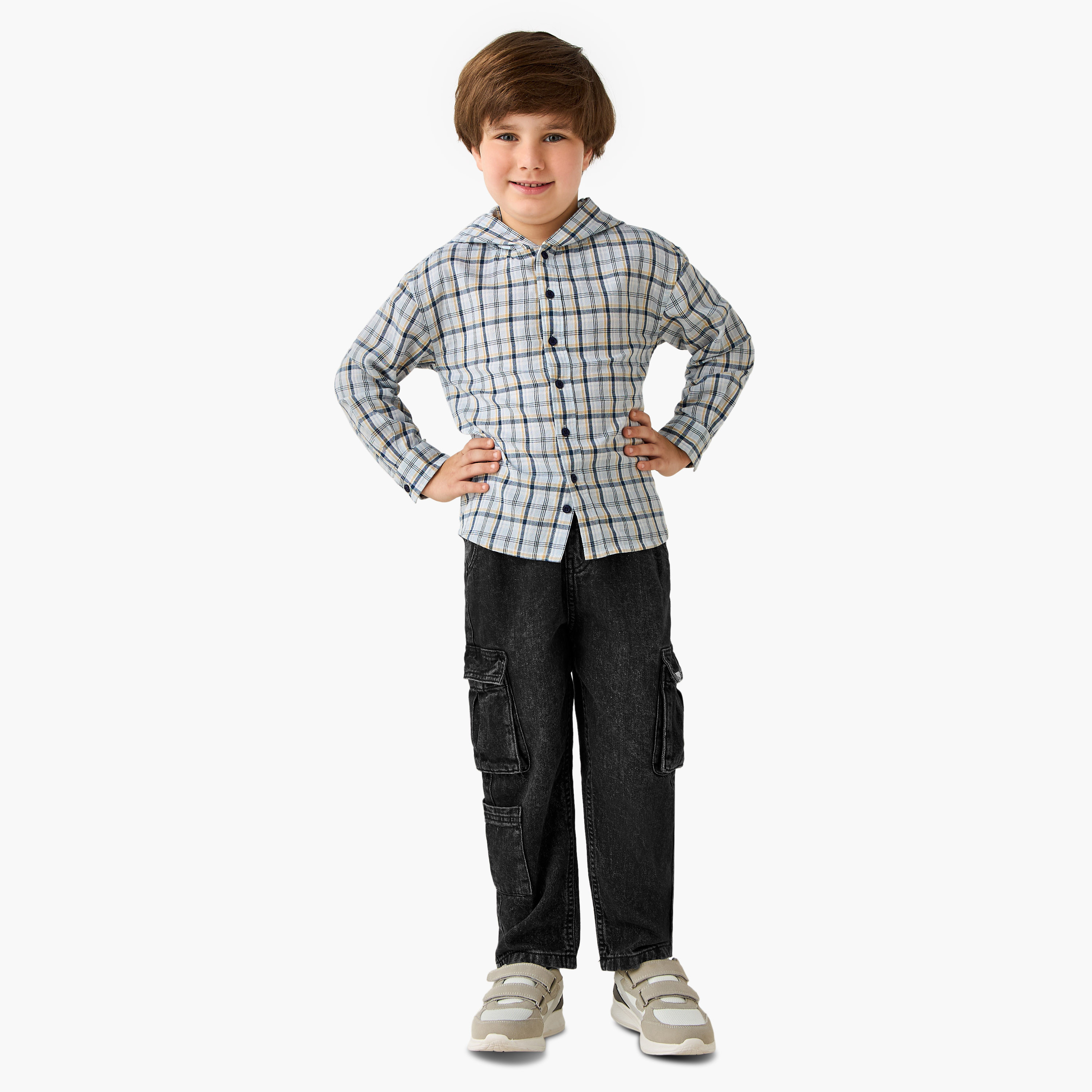 Lee Cooper Boys Checked Shirt with Hood - Soft Cotton - Long Sleeves-boys-clothing-shirts-image-2