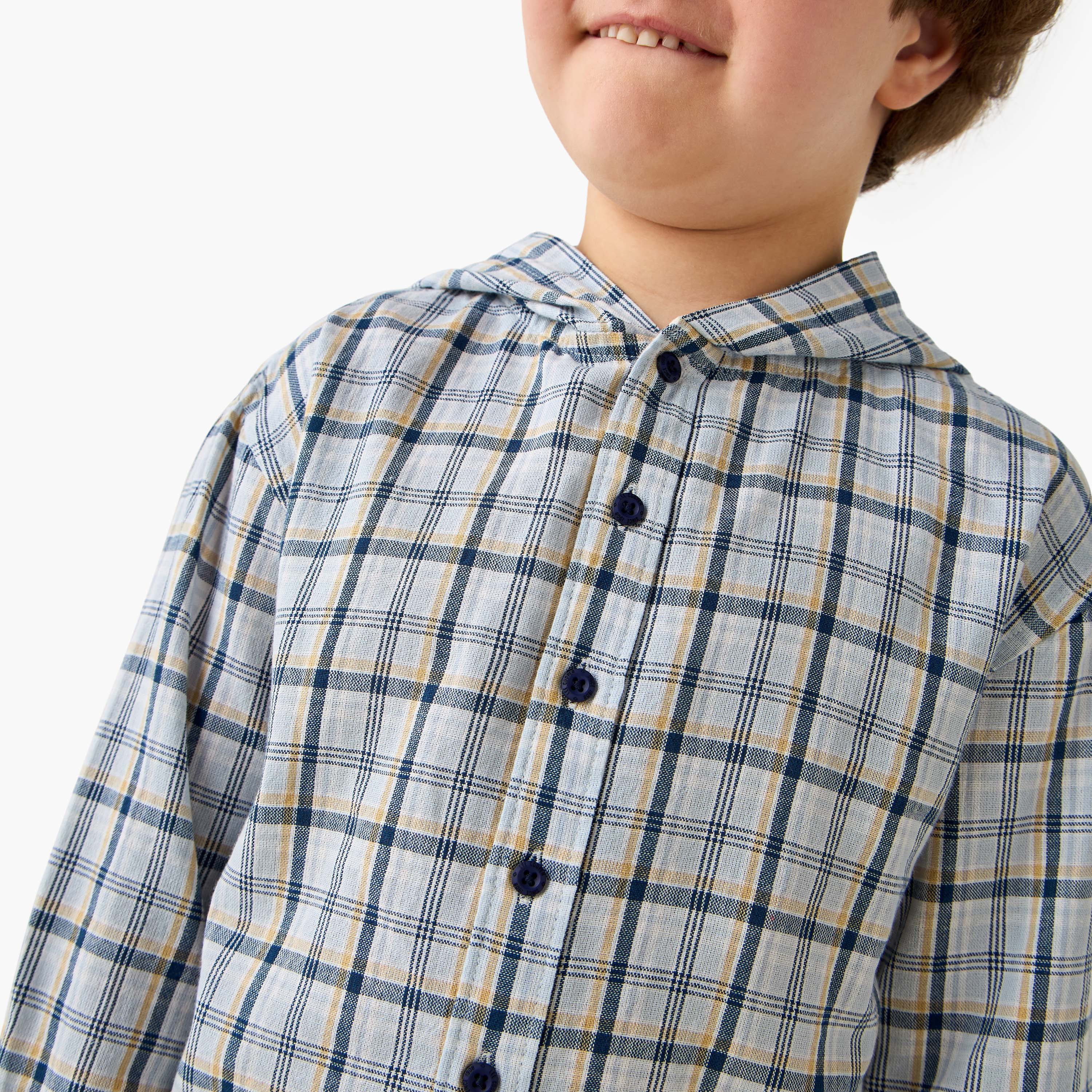Lee Cooper Boys Checked Shirt with Hood - Soft Cotton - Long Sleeves-boys-clothing-shirts-image-4