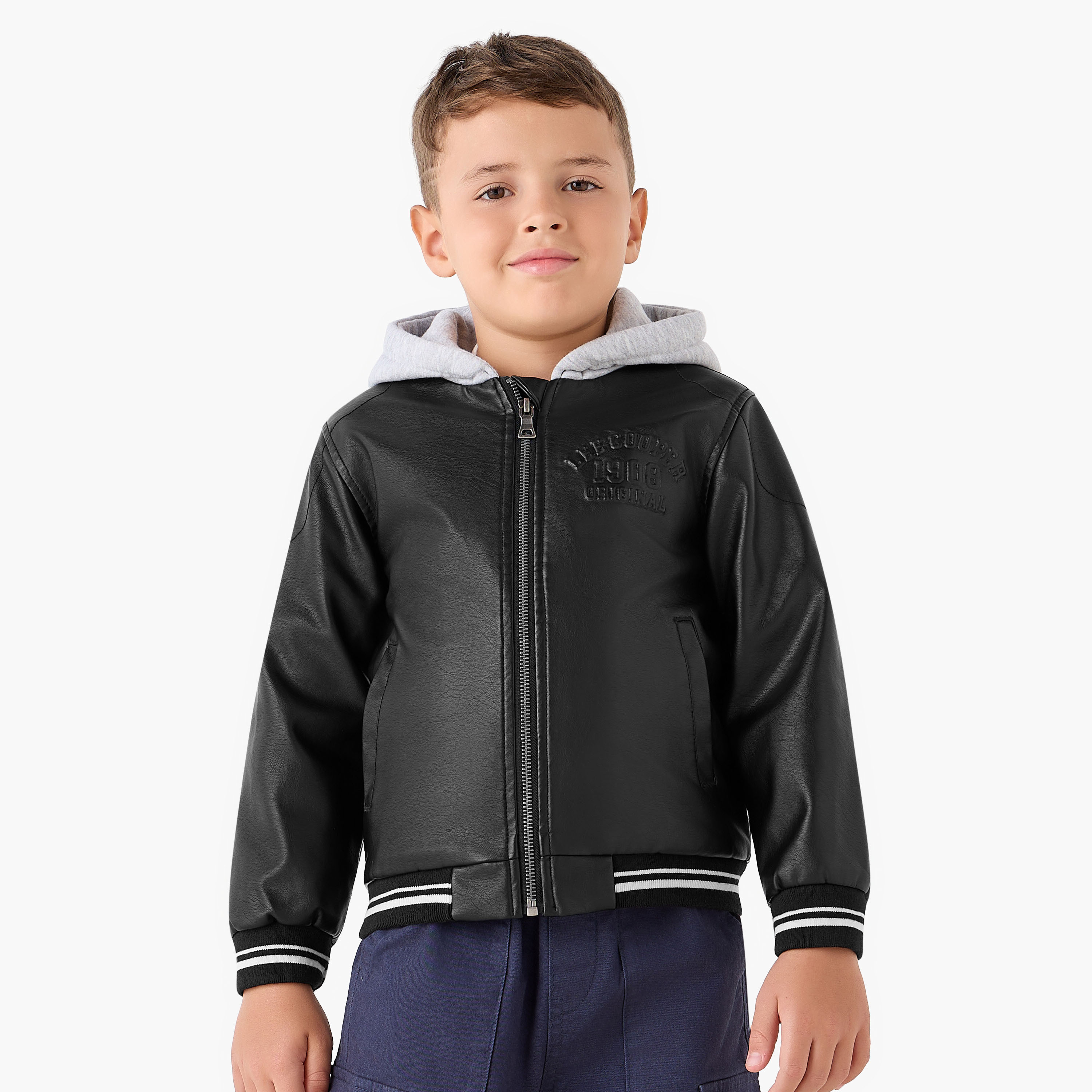 Lee Cooper Contrast Hood Bomber Jacket with Zip Closure-boys-clothing-jacketsandcoats-image-1