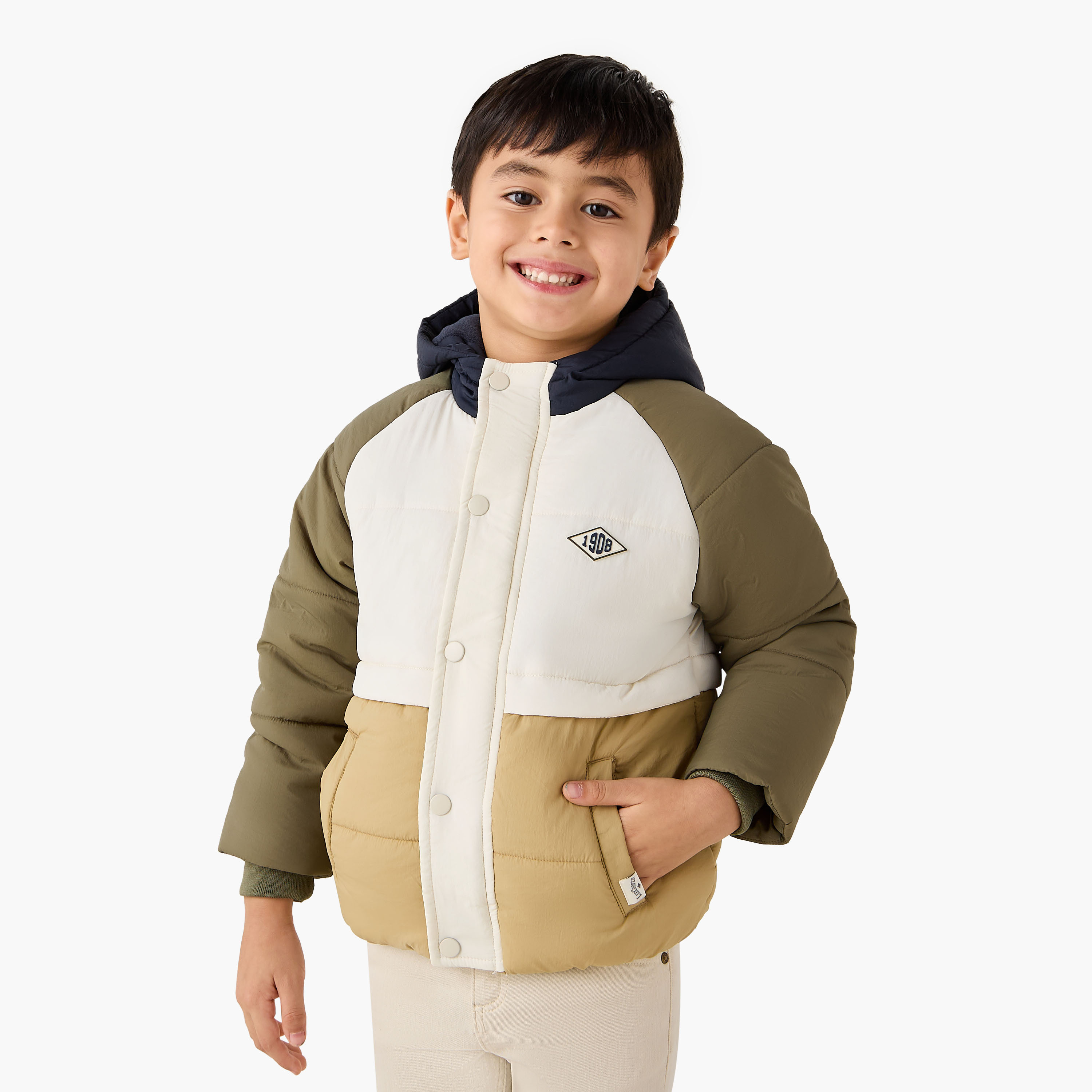 Lee Cooper Colourblock Hooded Heavy Jacket with Long Sleeves and Button Closure-boys-clothing-jacketsandcoats-image-1