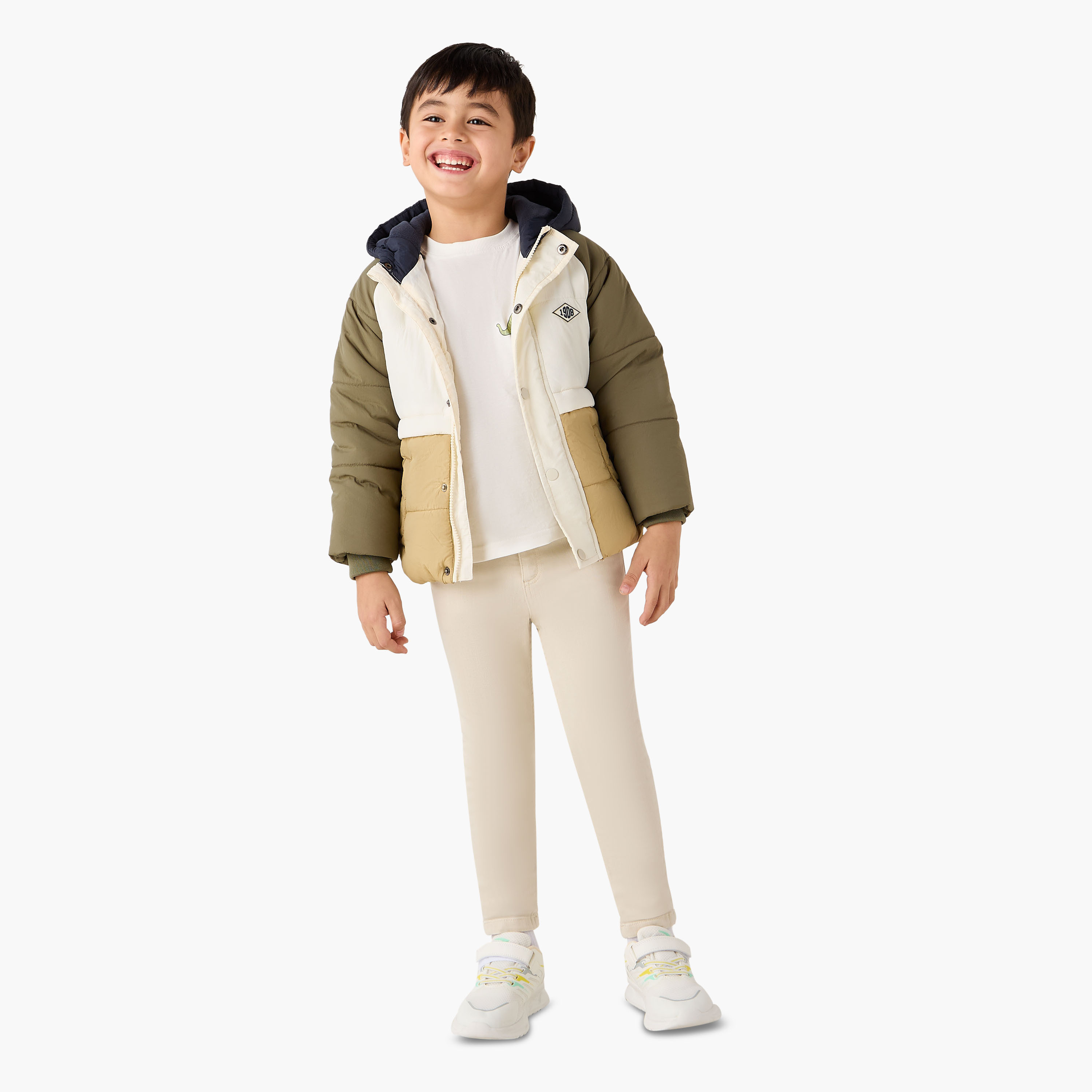 Lee Cooper Colourblock Hooded Heavy Jacket with Long Sleeves and Button Closure-boys-clothing-jacketsandcoats-image-2