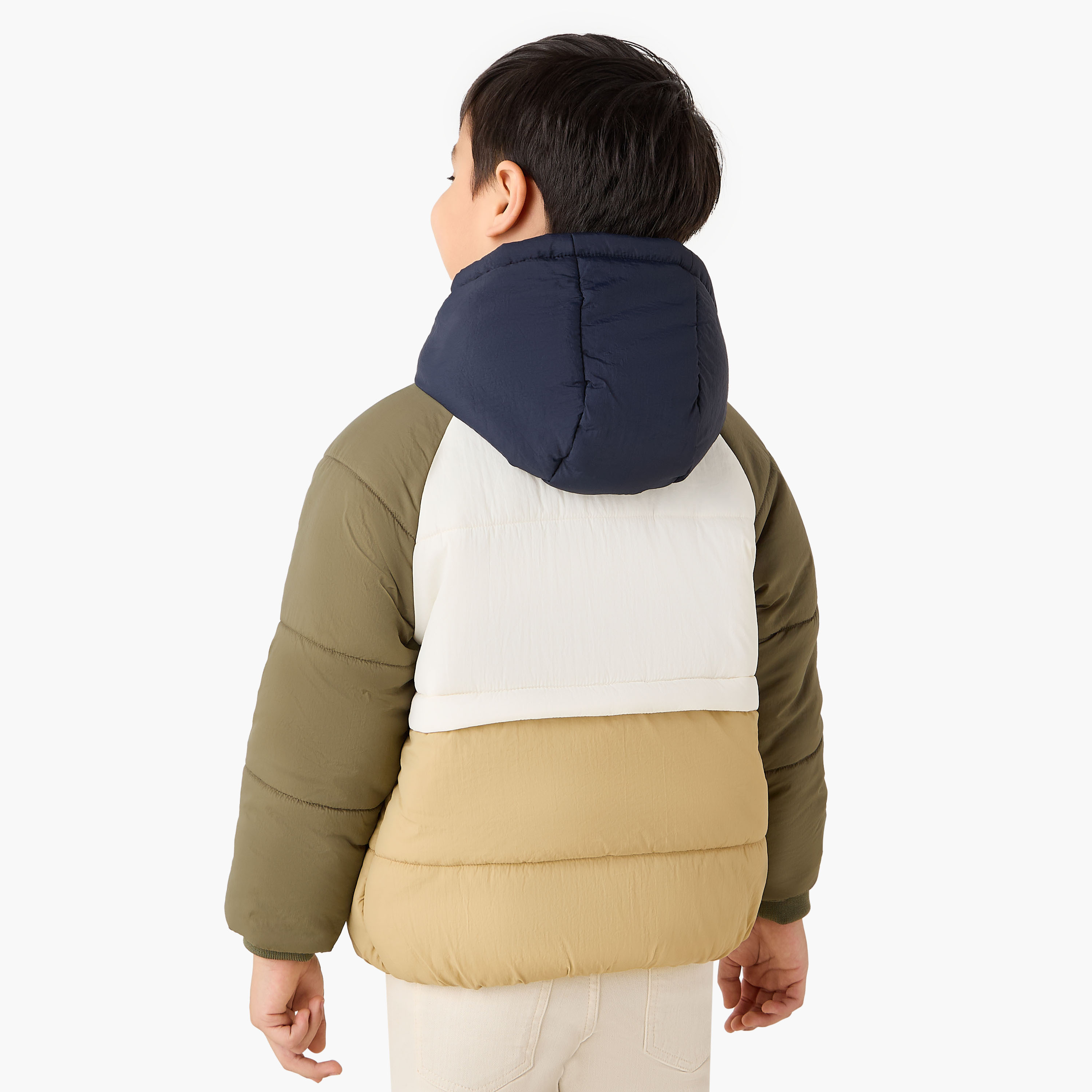 Lee Cooper Colourblock Hooded Heavy Jacket with Long Sleeves and Button Closure-boys-clothing-jacketsandcoats-image-3