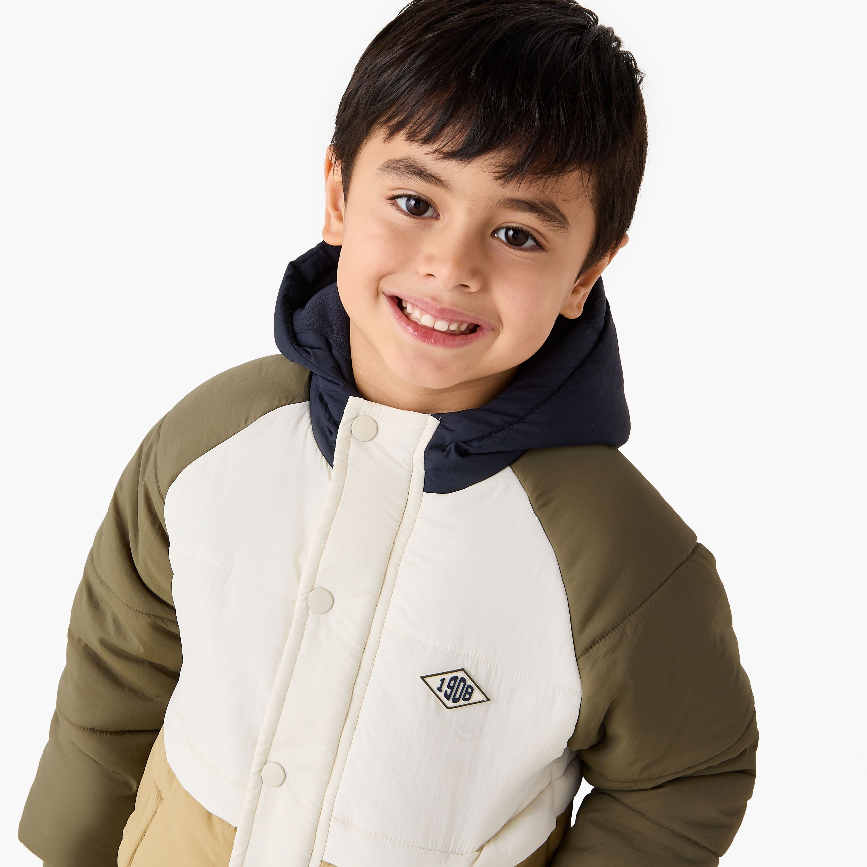 Lee Cooper Colourblock Hooded Heavy Jacket with Long Sleeves and Button Closure-boys-clothing-jacketsandcoats-image-4