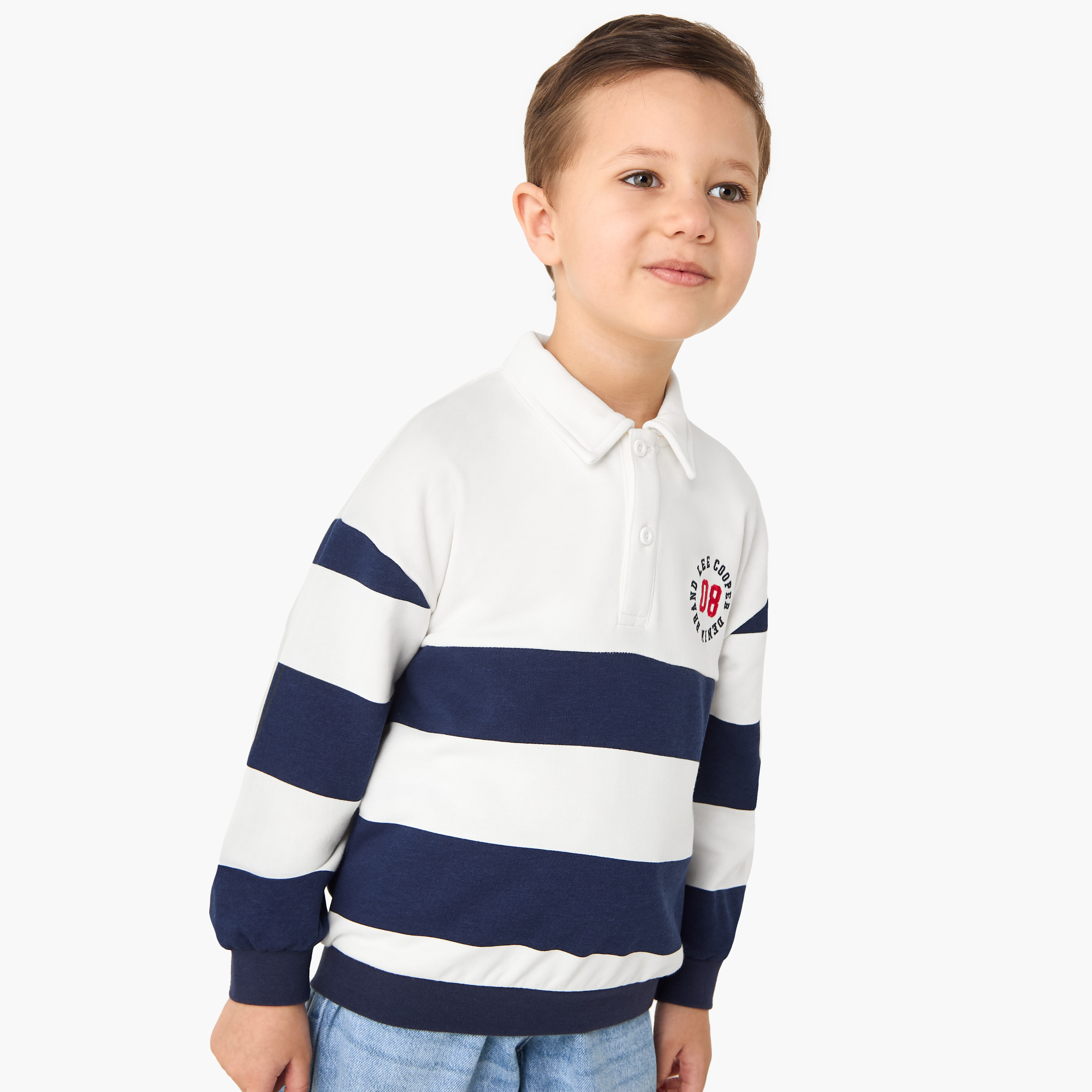 Lee Cooper Collared Long Sleeves Sweatshirt with Stripes-boys-clothing-tshirtsandpolos-image-1
