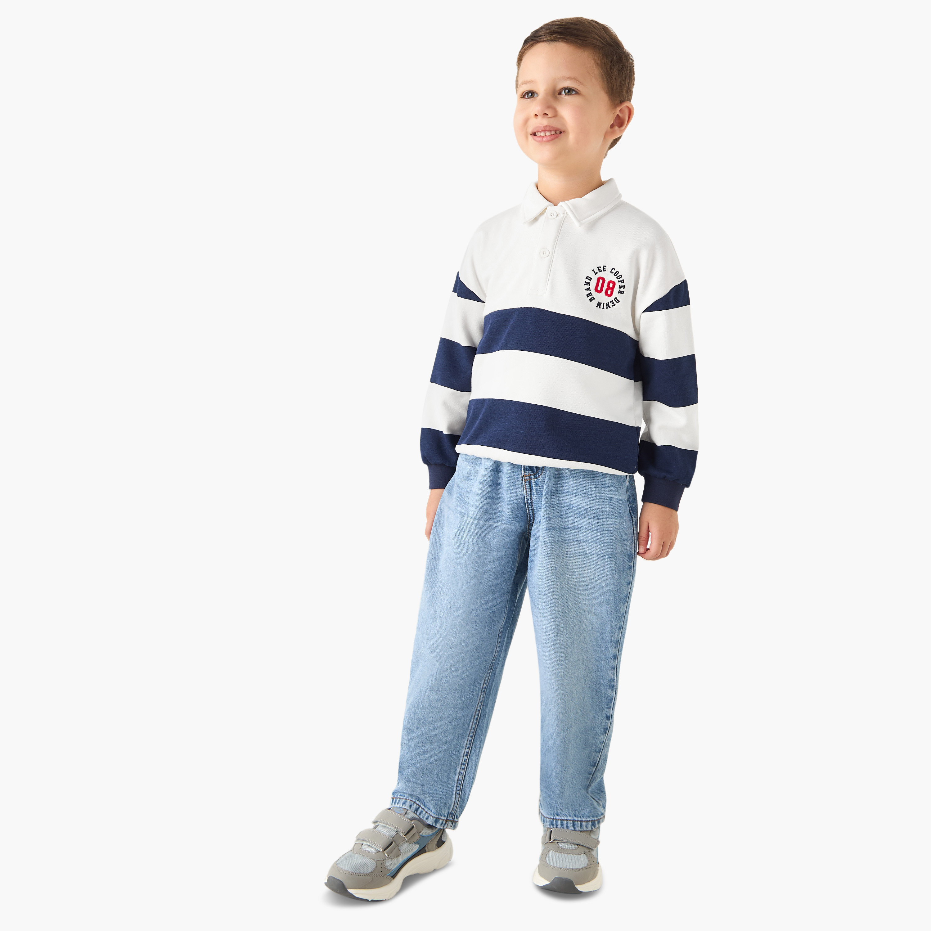 Lee Cooper Collared Long Sleeves Sweatshirt with Stripes-boys-clothing-tshirtsandpolos-image-2