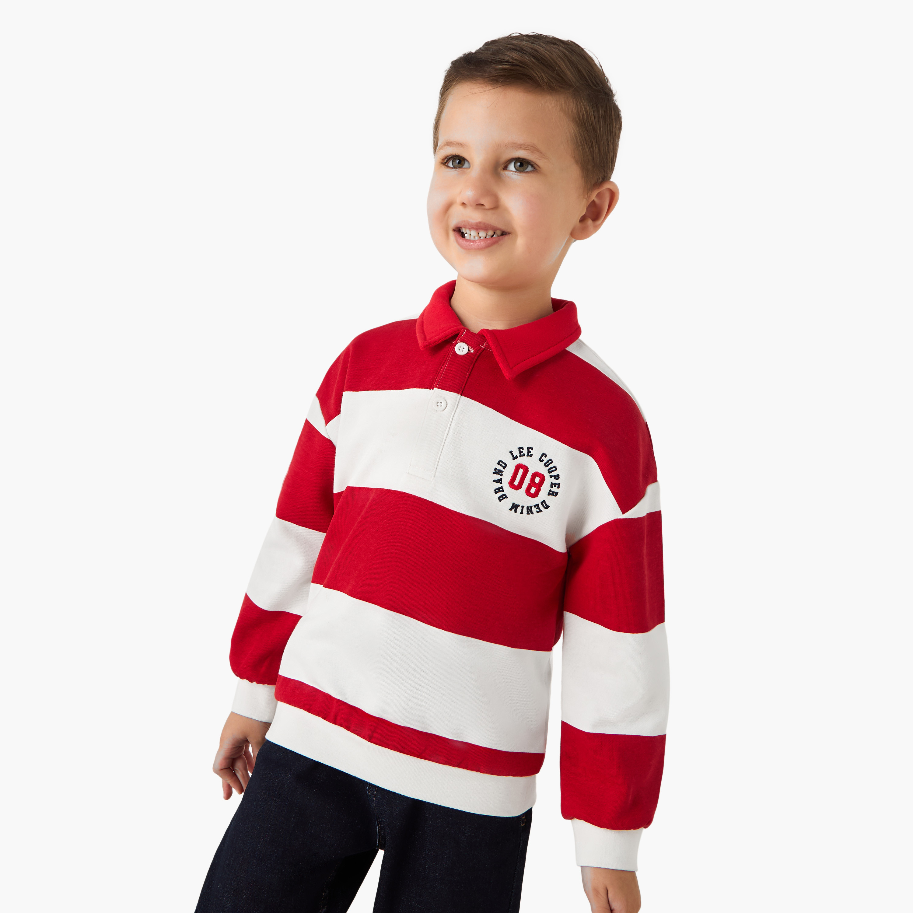 سويت شيرت مخطط بياقة وأكمام طويلة من لي كوبر-boys-clothing-tshirtsandpolos-image-1