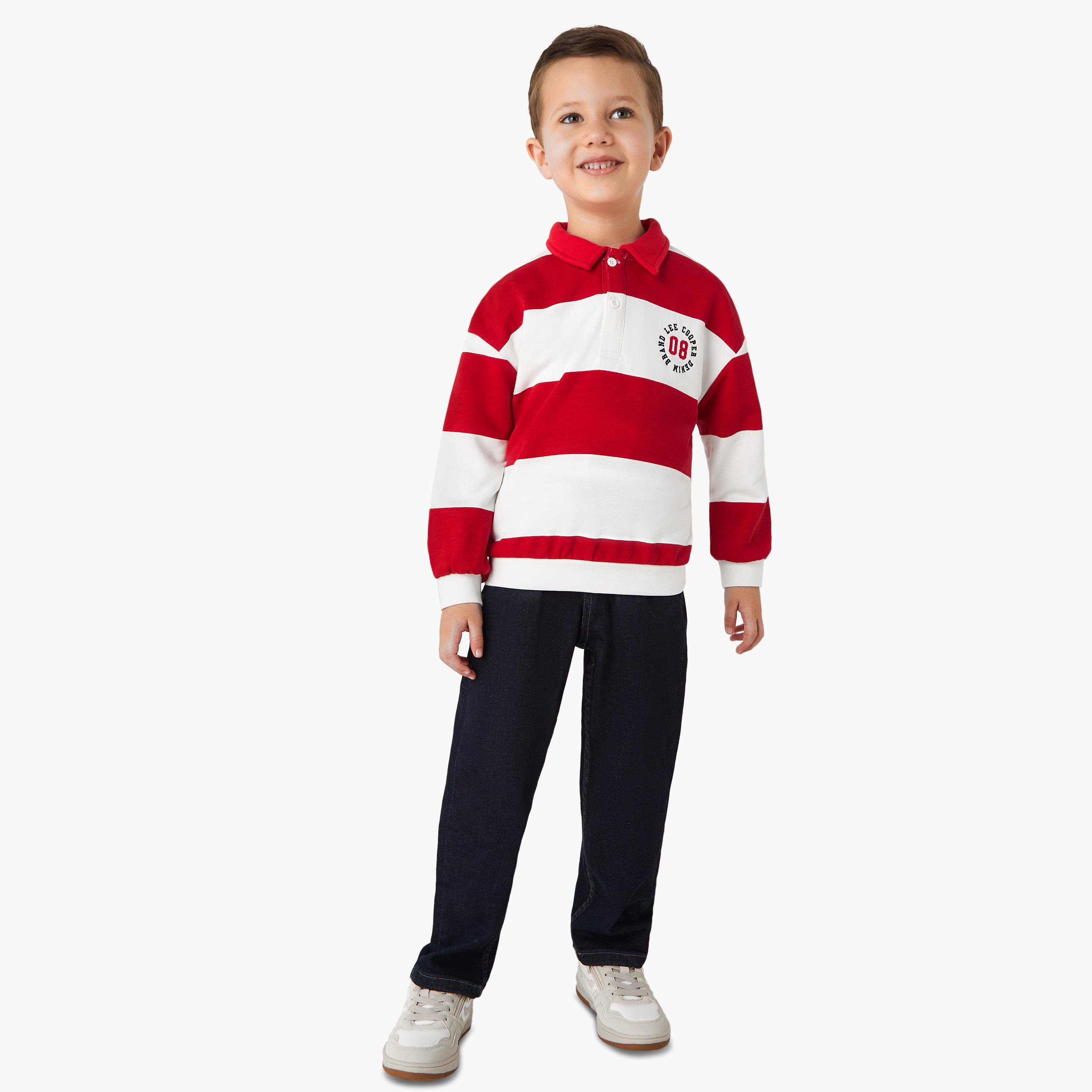 سويت شيرت مخطط بياقة وأكمام طويلة من لي كوبر-boys-clothing-tshirtsandpolos-image-2