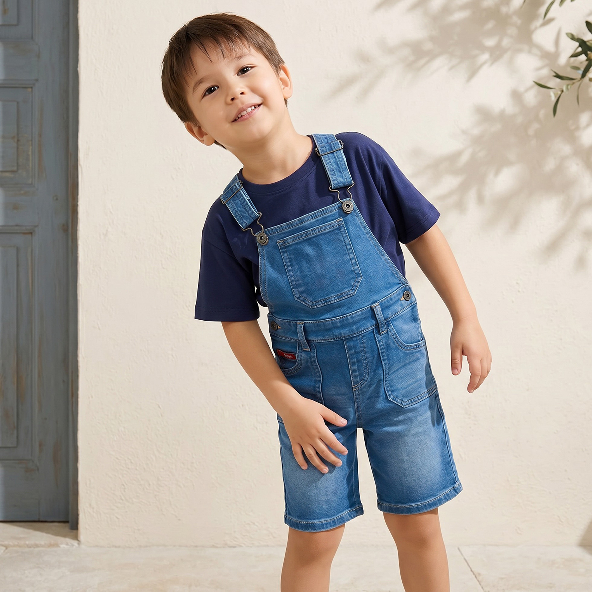 Lee Cooper Short Sleeves Denim Dungaree Shorts with Pockets-boys-clothing-rompersanddungarees-image-1
