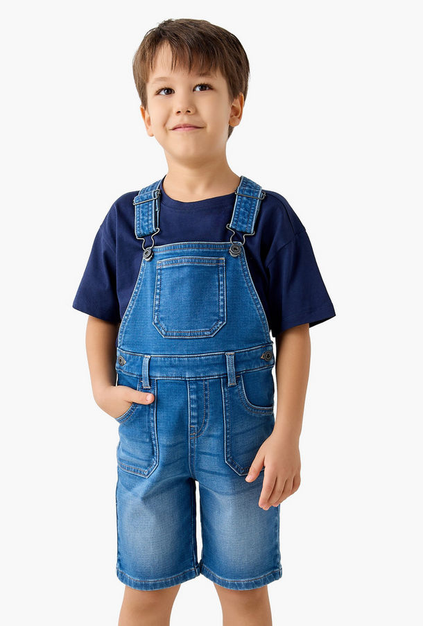 Lee Cooper Sleeveless Denim Dungaree Shorts with Pockets-boys-clothing-rompersanddungarees-image-1