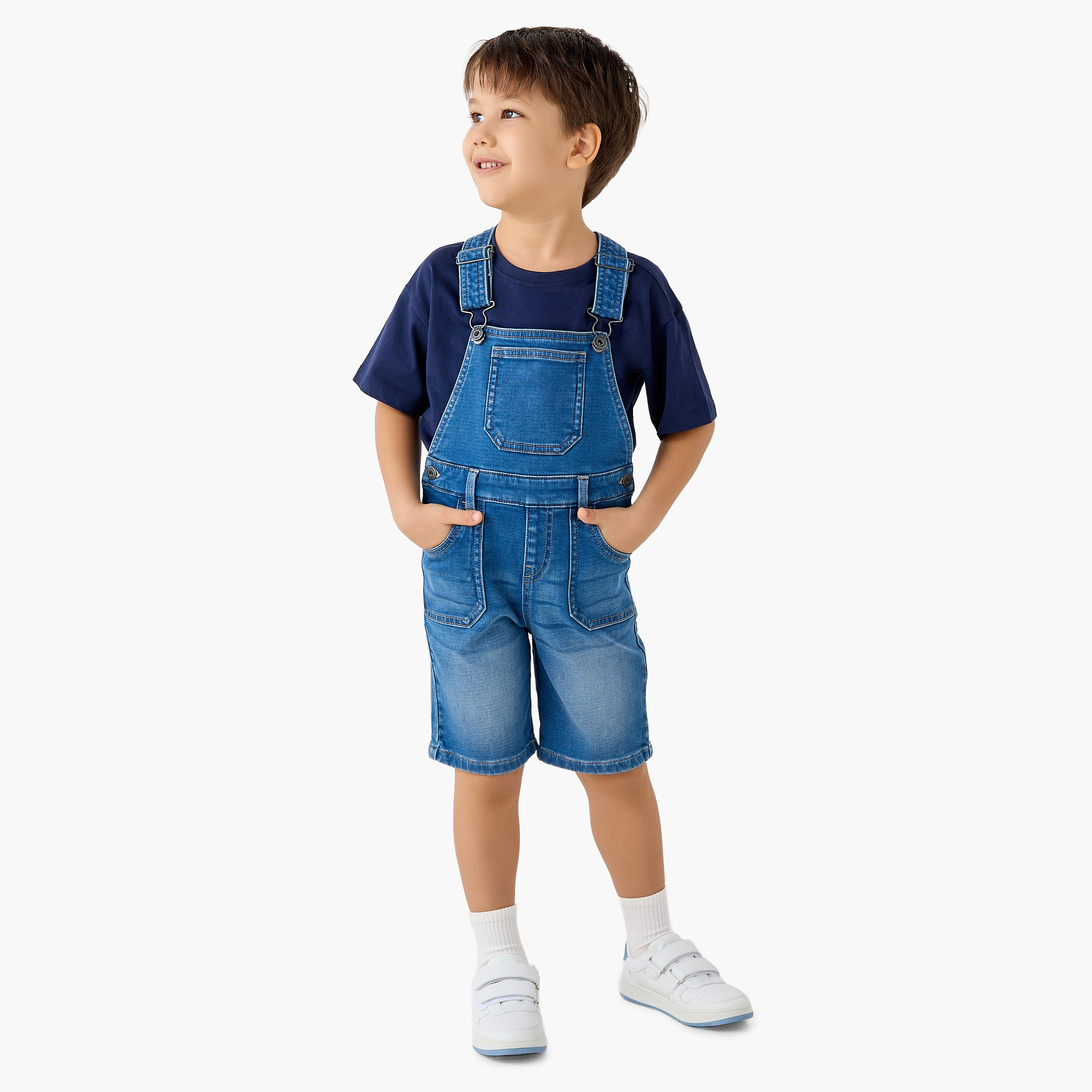 Lee Cooper Short Sleeves Denim Dungaree Shorts with Pockets-boys-clothing-rompersanddungarees-image-2