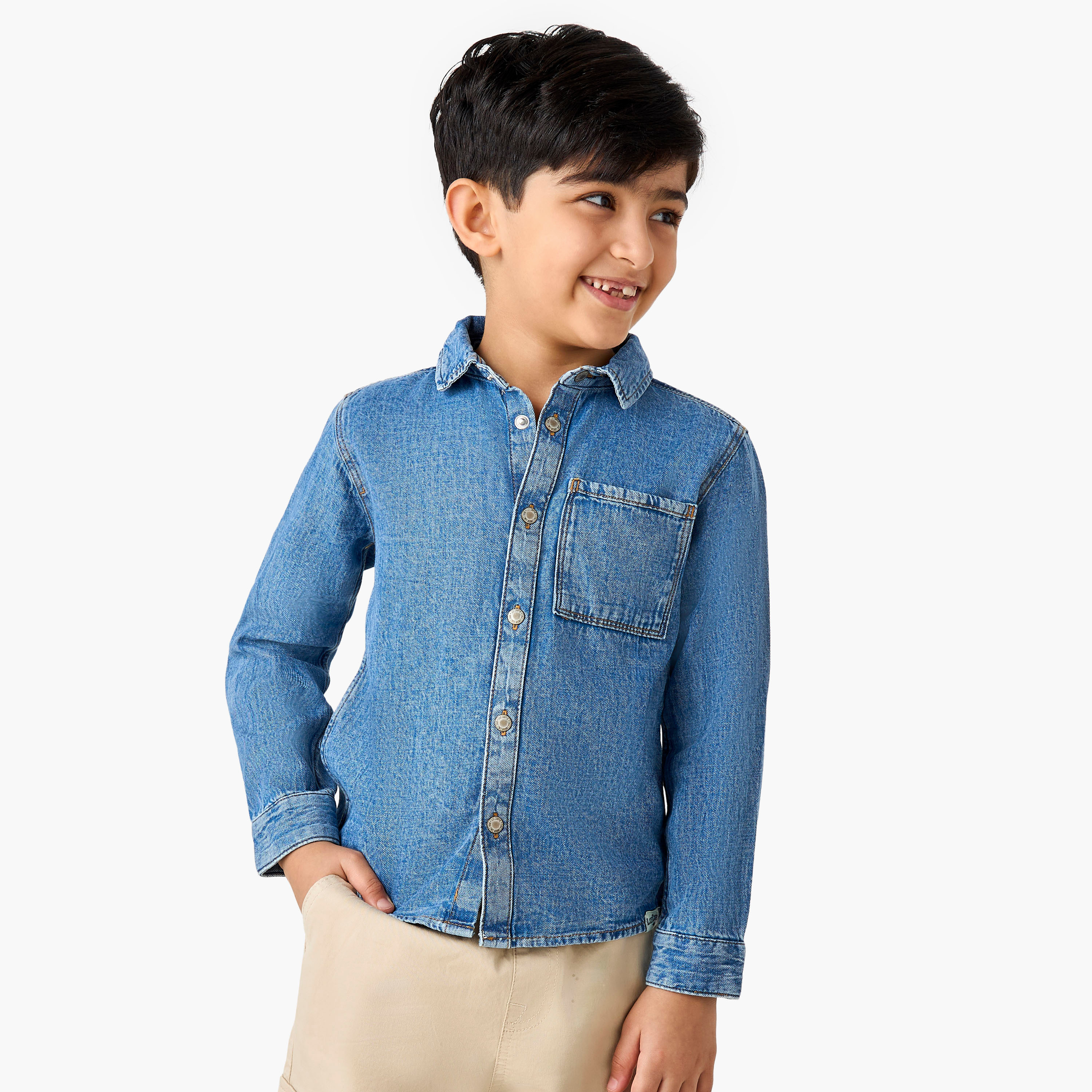Lee Cooper Denim Shirt with Chest Pocket and Long Sleeves-boys-clothing-shirts-image-1