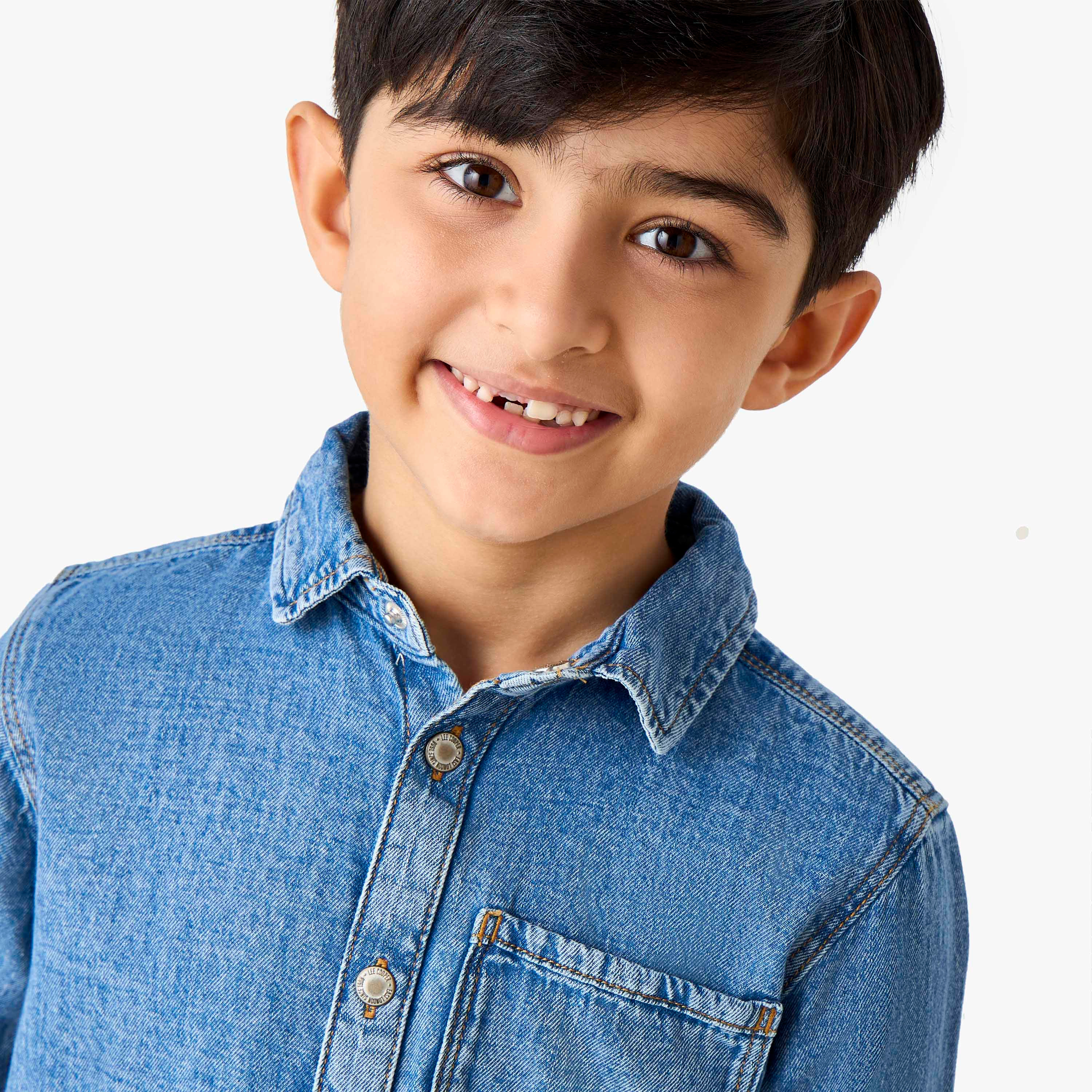 Lee Cooper Denim Shirt with Chest Pocket and Long Sleeves-boys-clothing-shirts-image-4