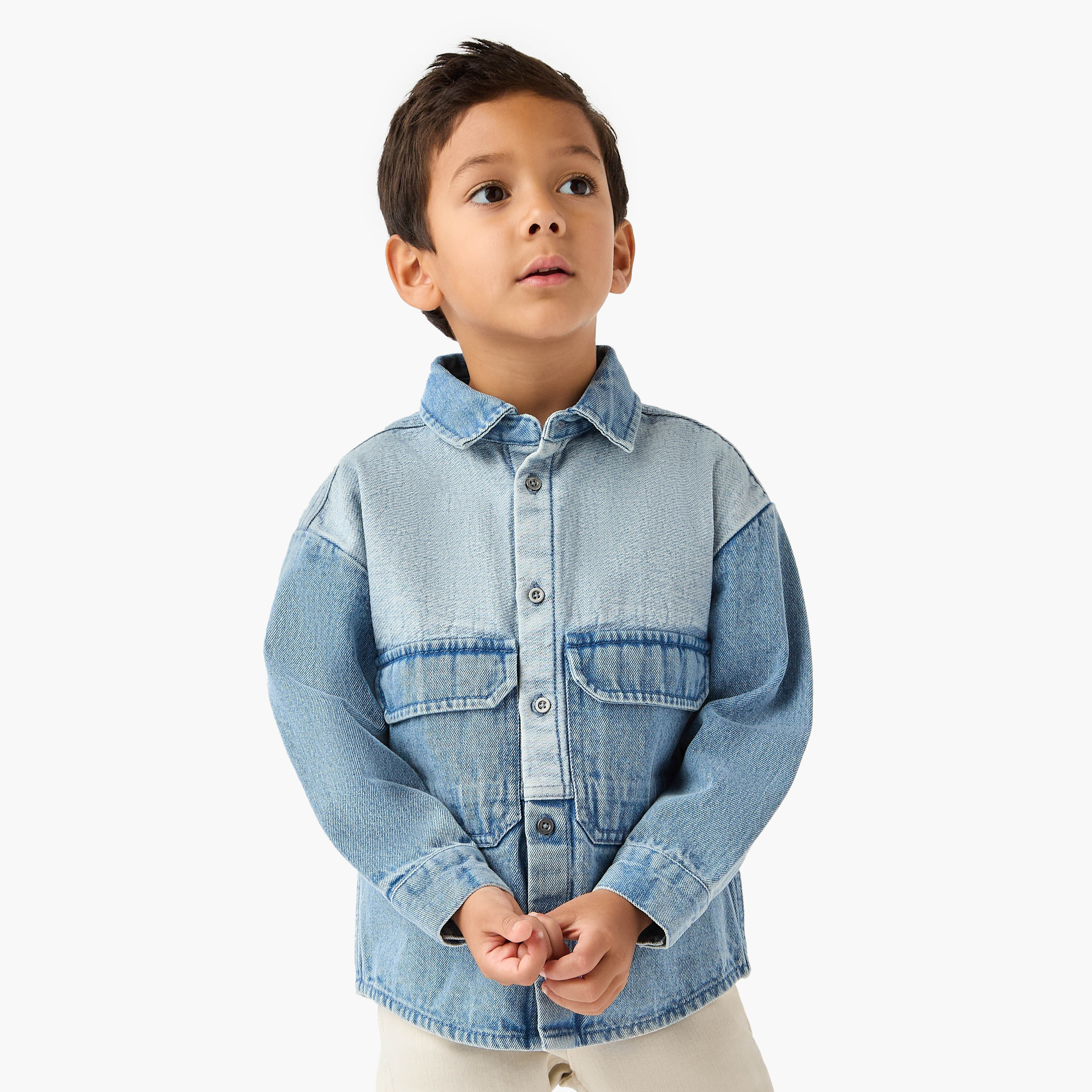 Lee Cooper Panelled Denim Shirt with Pockets-boys-clothing-shirts-image-1