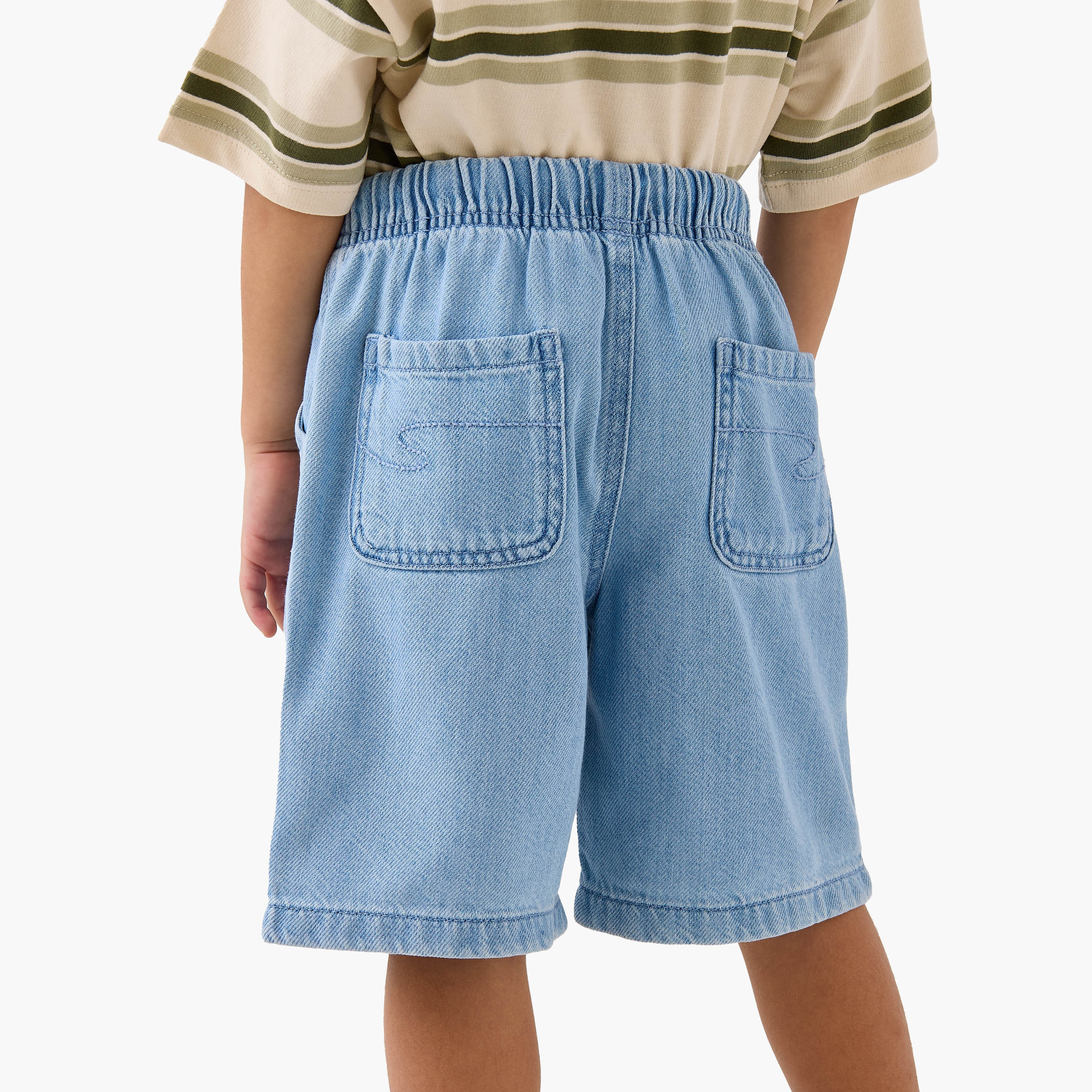 Lee Cooper Solid Denim Shorts with Drawstring Closure and Pockets-boys-clothing-bottoms-shorts-image-3