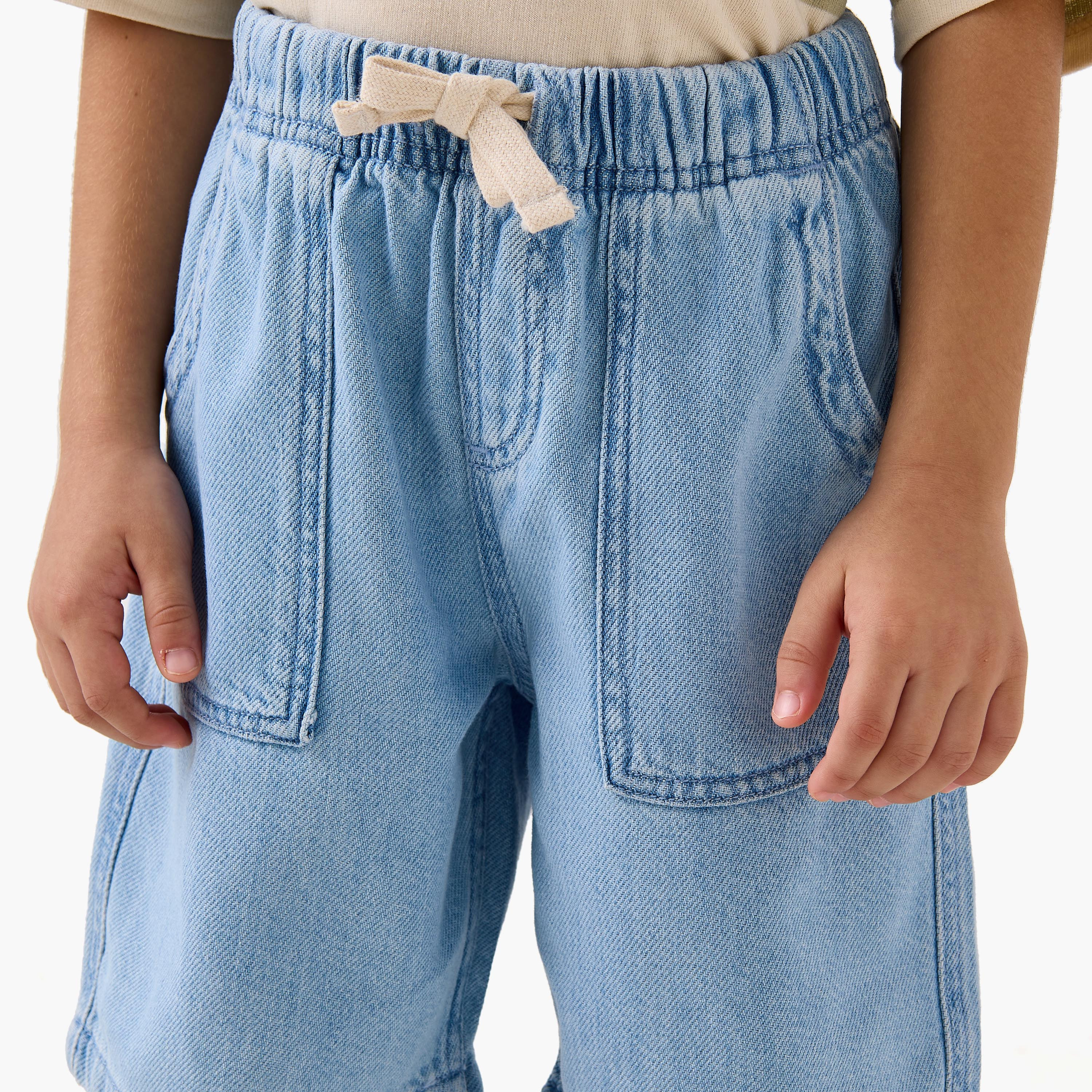 Lee Cooper Solid Denim Shorts with Drawstring Closure and Pockets-boys-clothing-bottoms-shorts-image-4