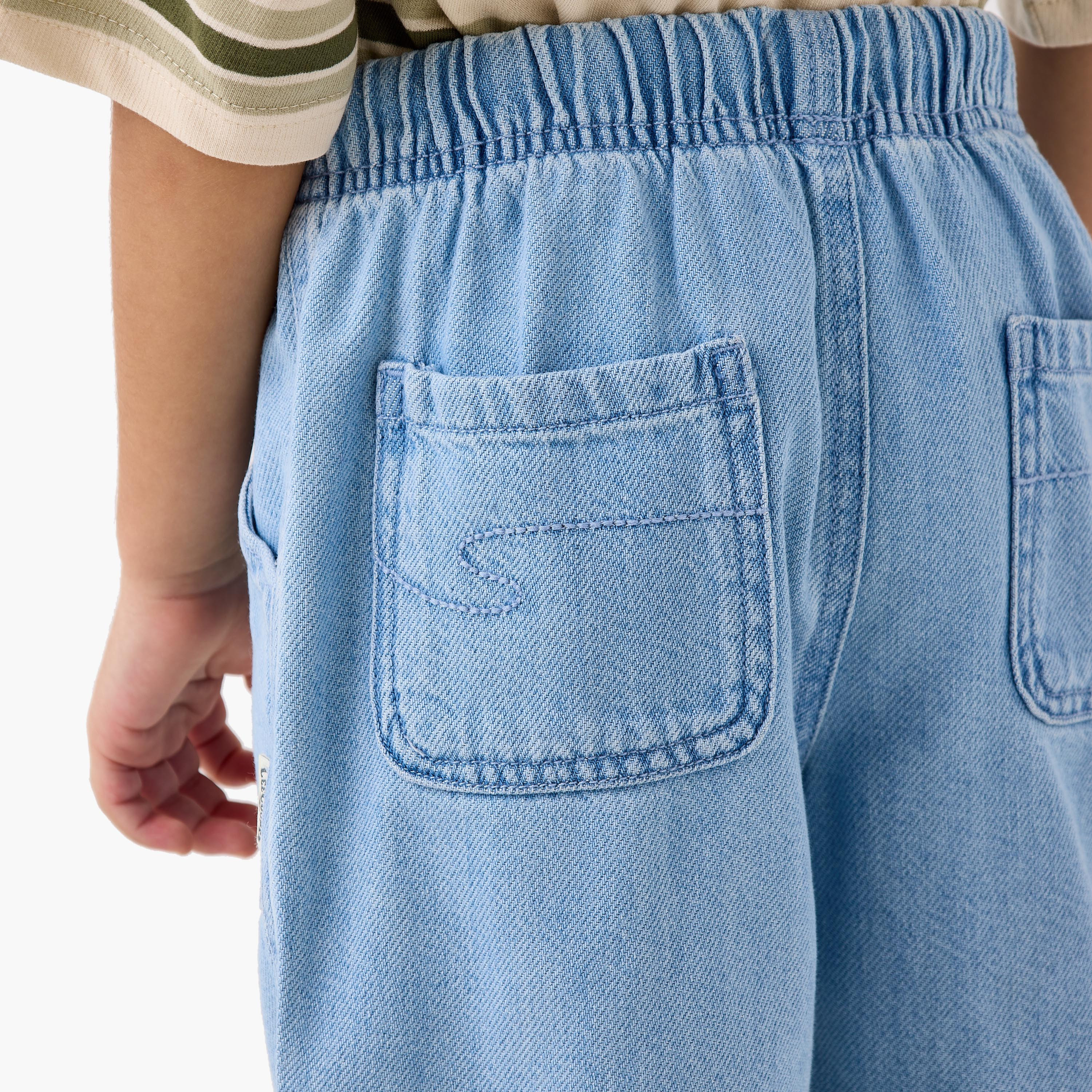 Lee Cooper Solid Denim Shorts with Drawstring Closure and Pockets-boys-clothing-bottoms-shorts-image-5