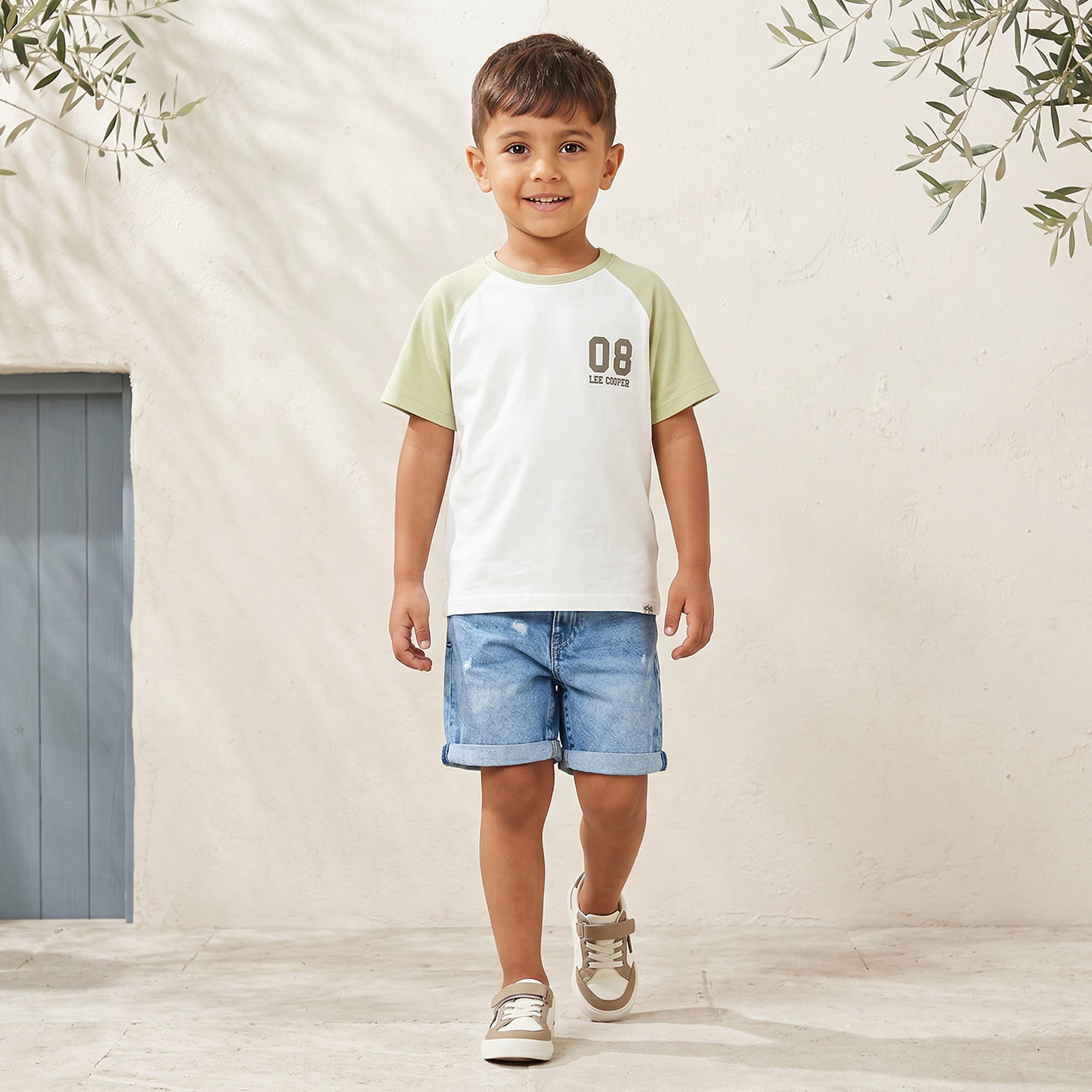 Lee Cooper Printed Raglan Sleeve T-shirt and Denim Shorts Set-boys-clothing-setsandcoords-image-1