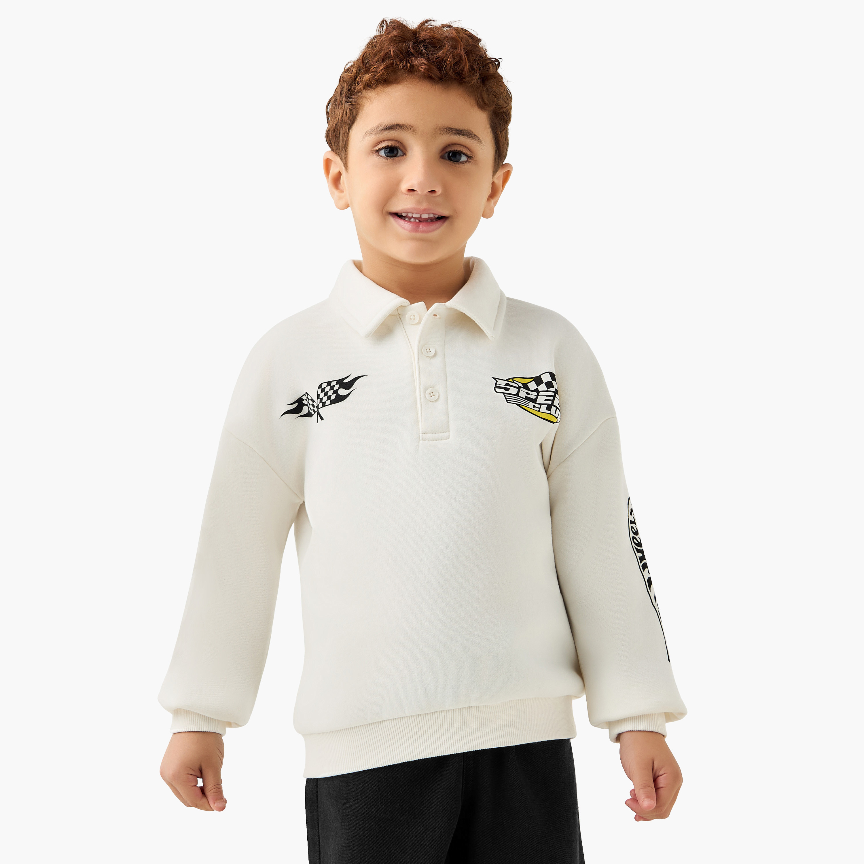 Printed Polo Sweatshirt with Long Sleeves-boys-clothing-sweatshirts-image-1