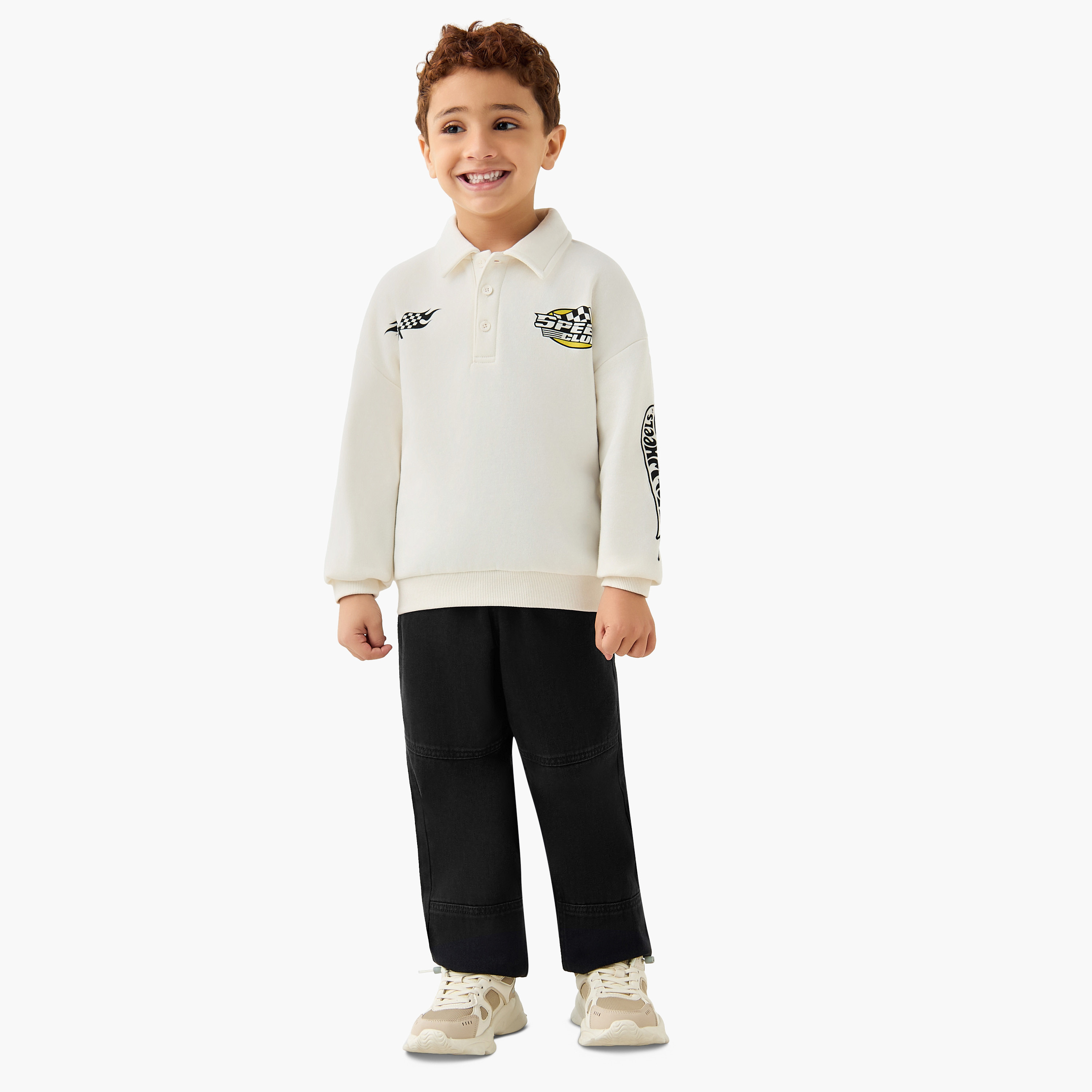 Printed Polo Sweatshirt with Long Sleeves-boys-clothing-sweatshirts-image-2