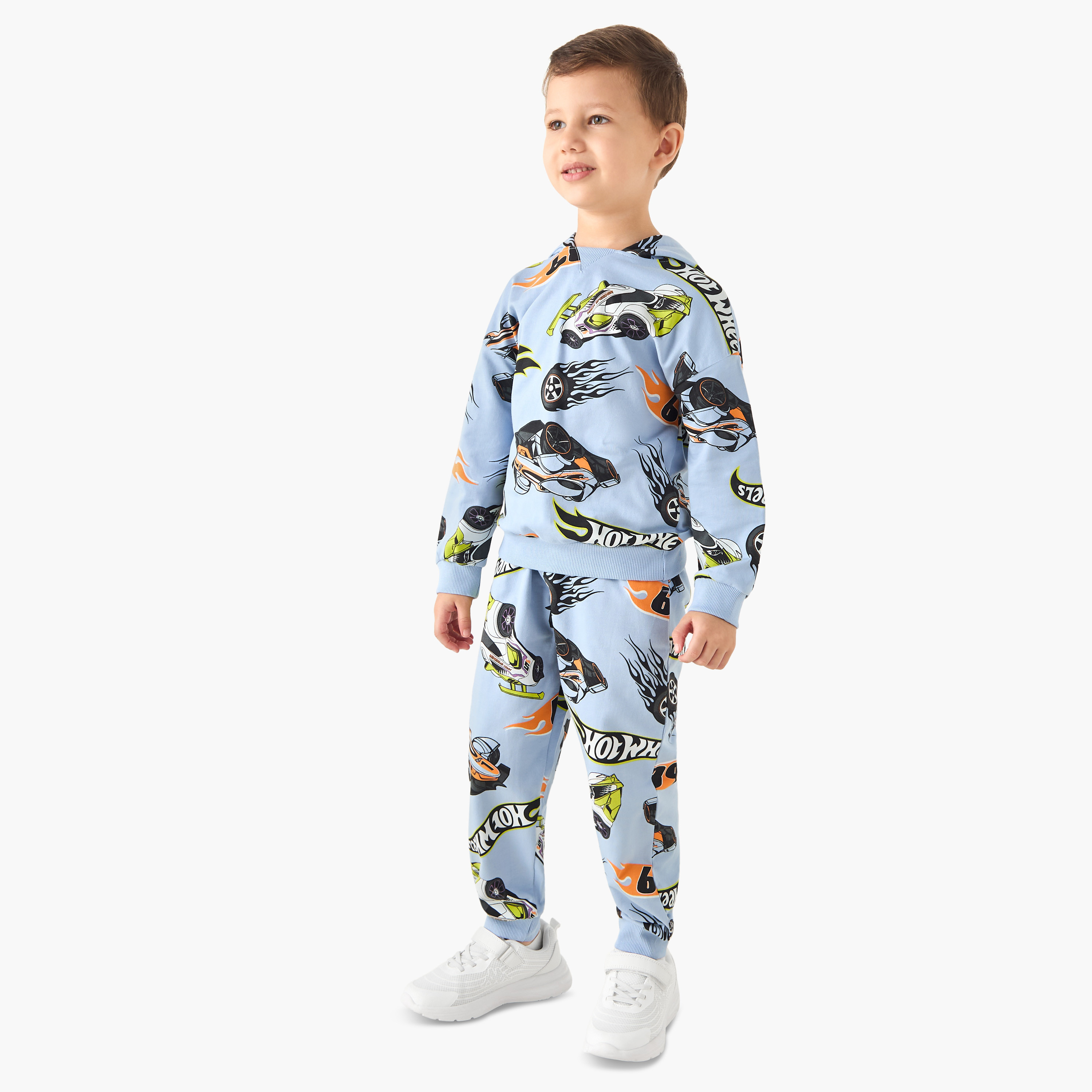 Hot Wheels Print Hoodie and Joggers Set-baby-boys-clothing-winterwear-setsandcoords-image-1