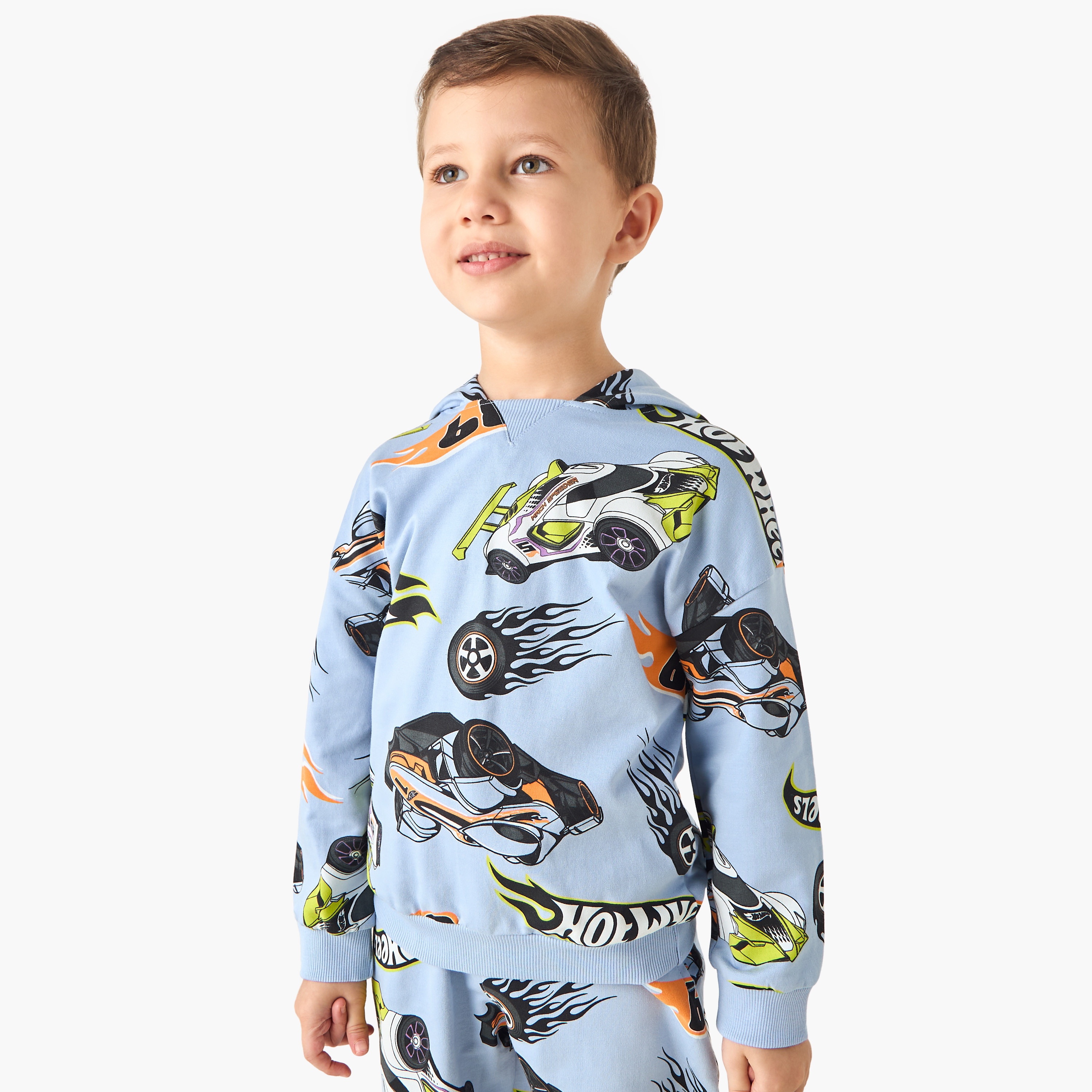 Hot Wheels Print Hoodie and Joggers Set-baby-boys-clothing-winterwear-setsandcoords-image-2