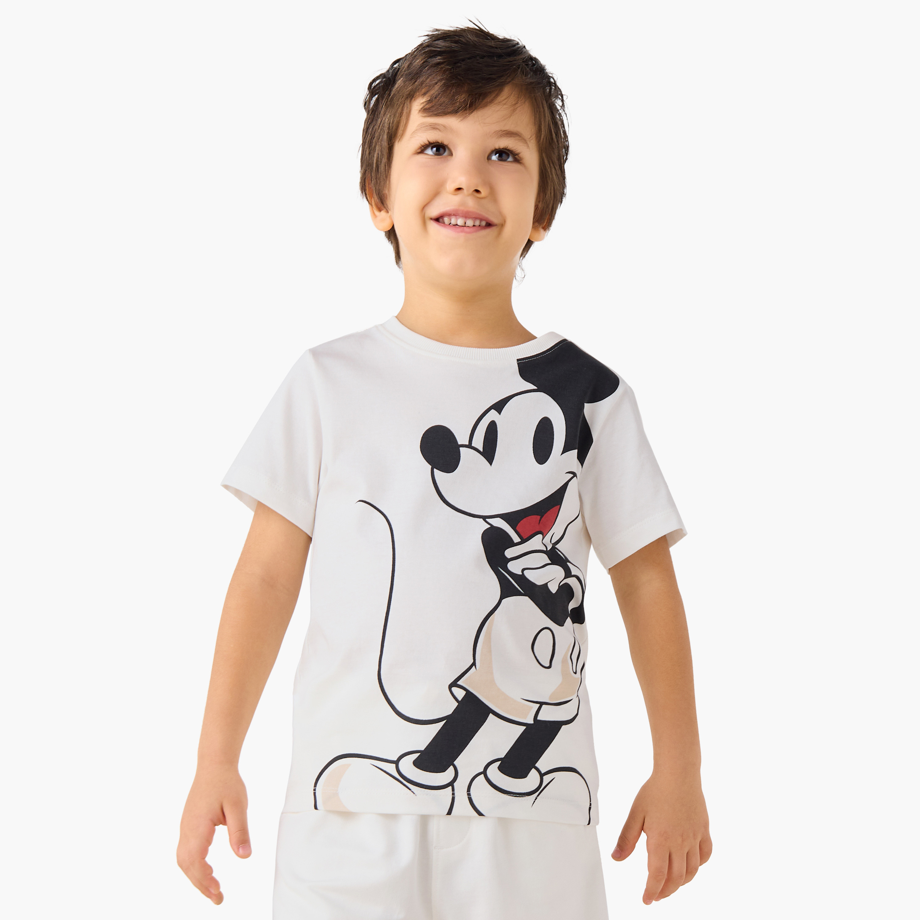 Disney Mickey Mouse Print T-shirt with Short Sleeves-boys-clothing-tshirtsandpolos-image-1