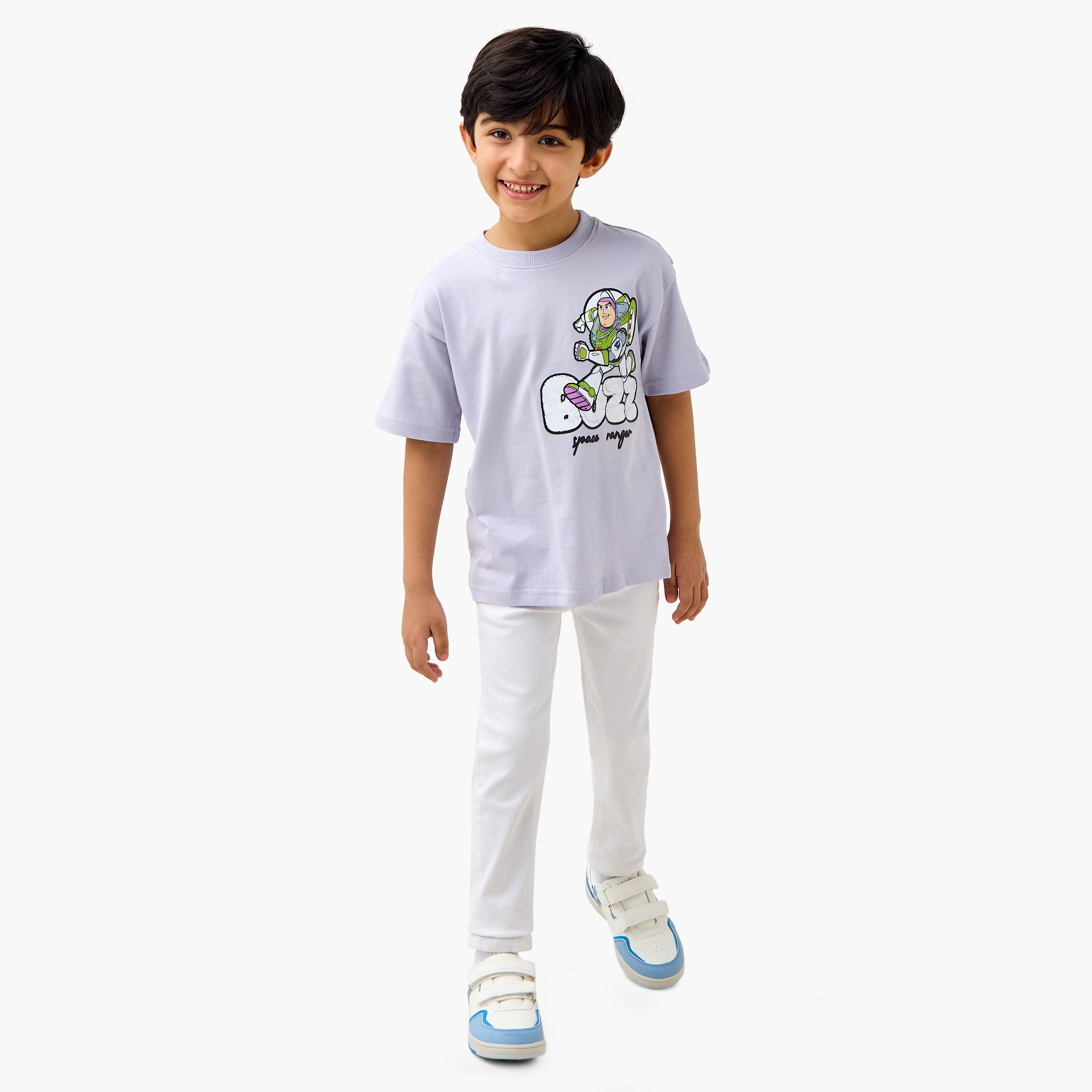 Disney Buzz Lightyear Print T-shirt with Crew Neck-boys-clothing-tshirtsandpolos-image-3