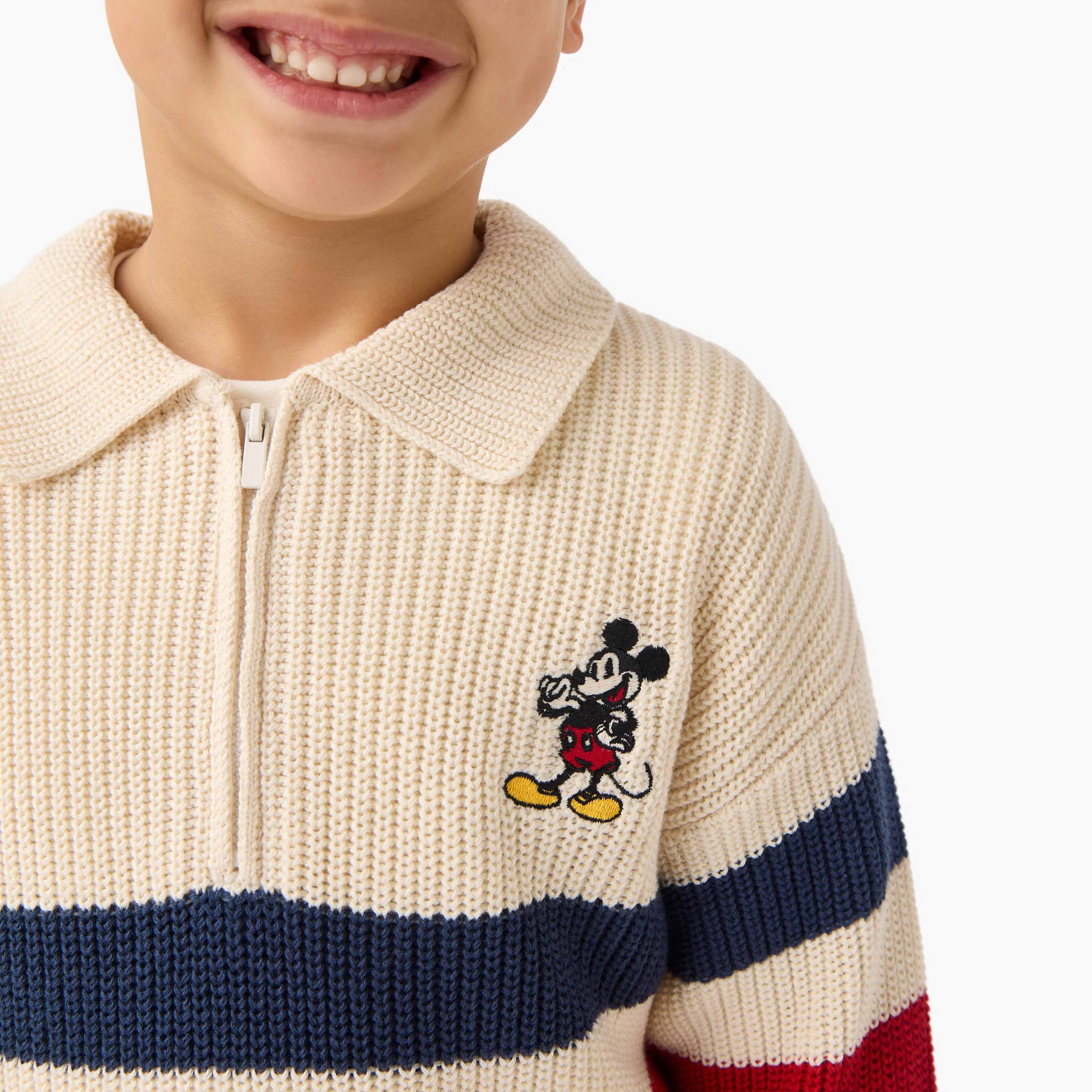 Disney Mickey Mouse Striped Pullover with Collar and Long Sleeves-baby-boys-clothing-winterwear-jumpersandcardigans-image-4
