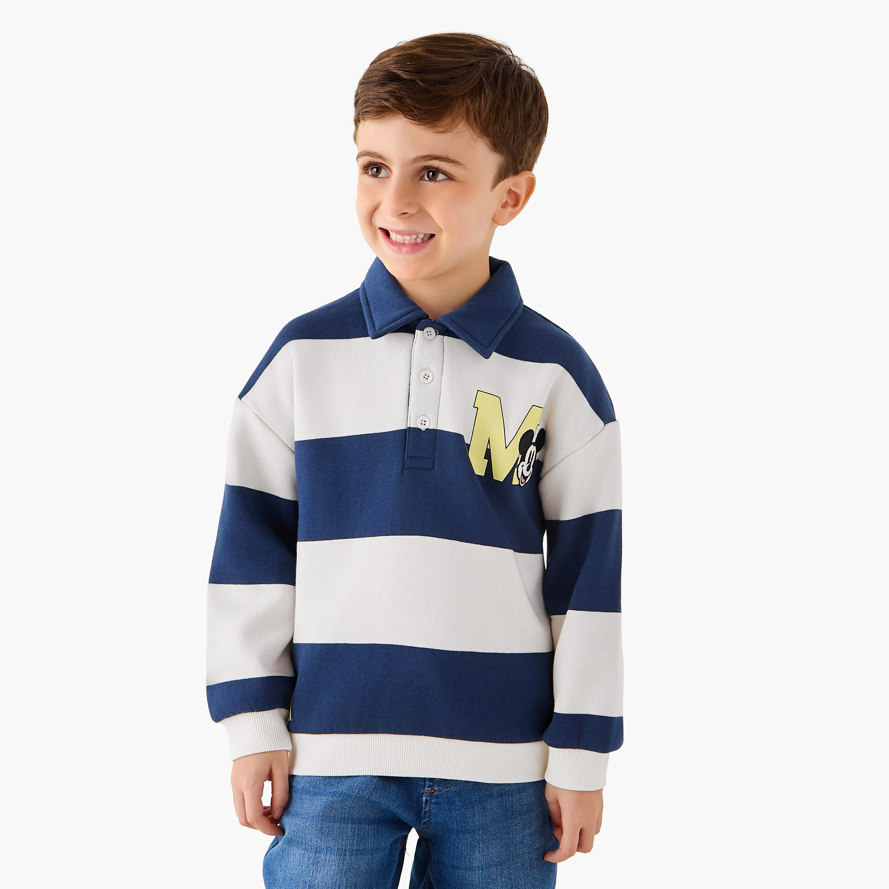 Disney Mickey Mouse Print Polo Sweatshirt with Long Sleeves-boys-clothing-sweatshirts-image-1