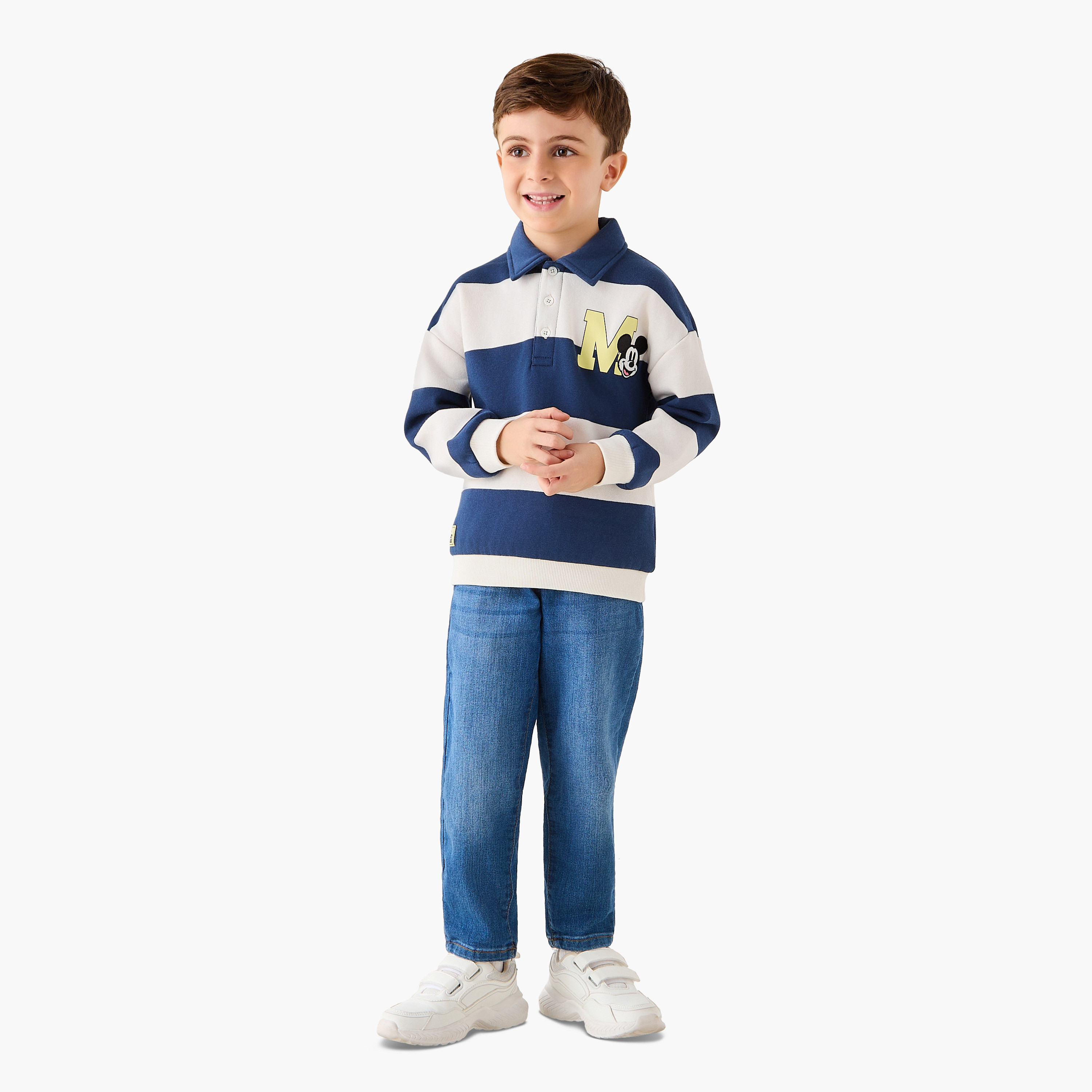 Disney Mickey Mouse Print Polo Sweatshirt with Long Sleeves-boys-clothing-sweatshirts-image-2
