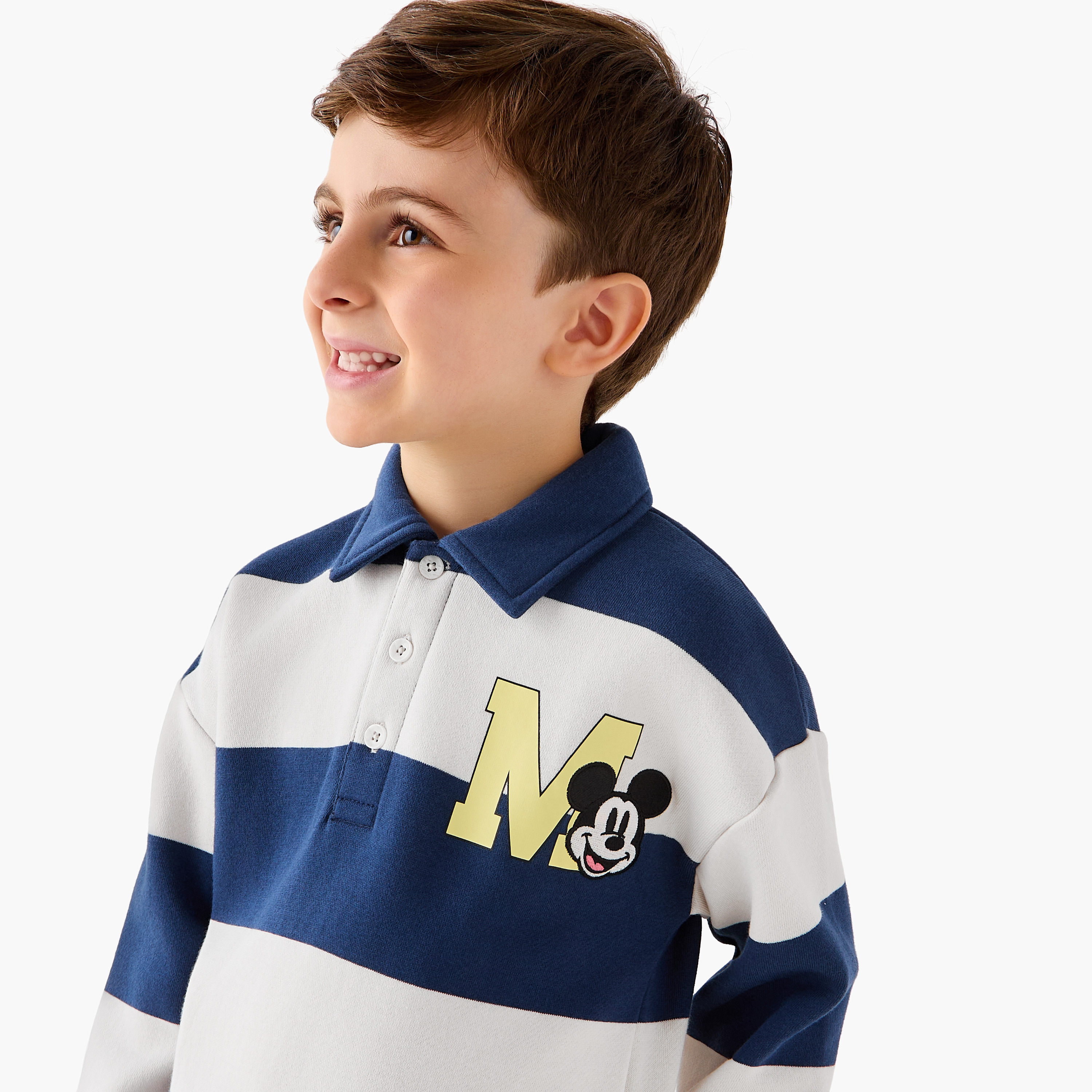 Disney Mickey Mouse Print Polo Sweatshirt with Long Sleeves-boys-clothing-sweatshirts-image-4