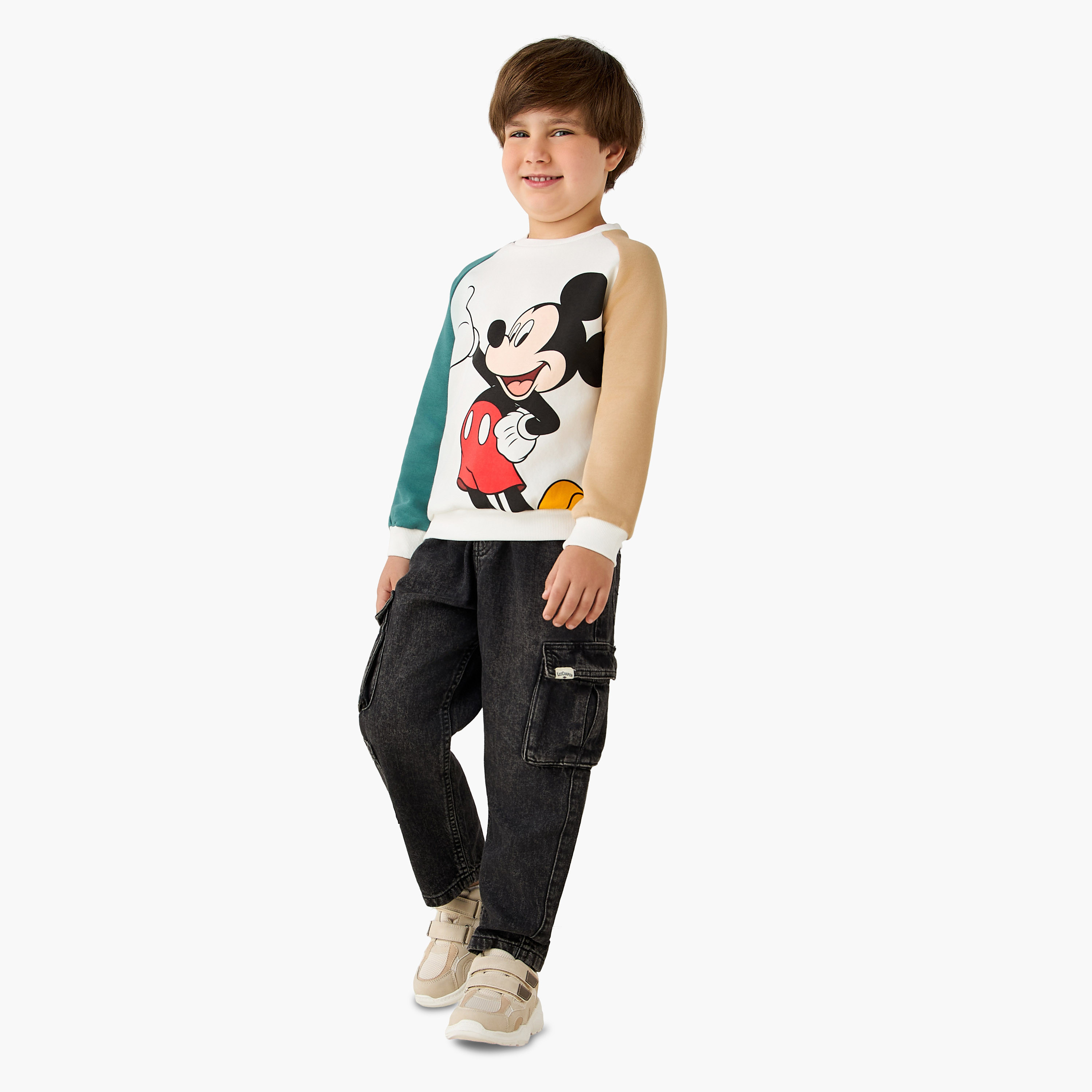 Disney Mickey Mouse Print Sweatshirt with Long Sleeves-boys-clothing-sweatshirts-image-2