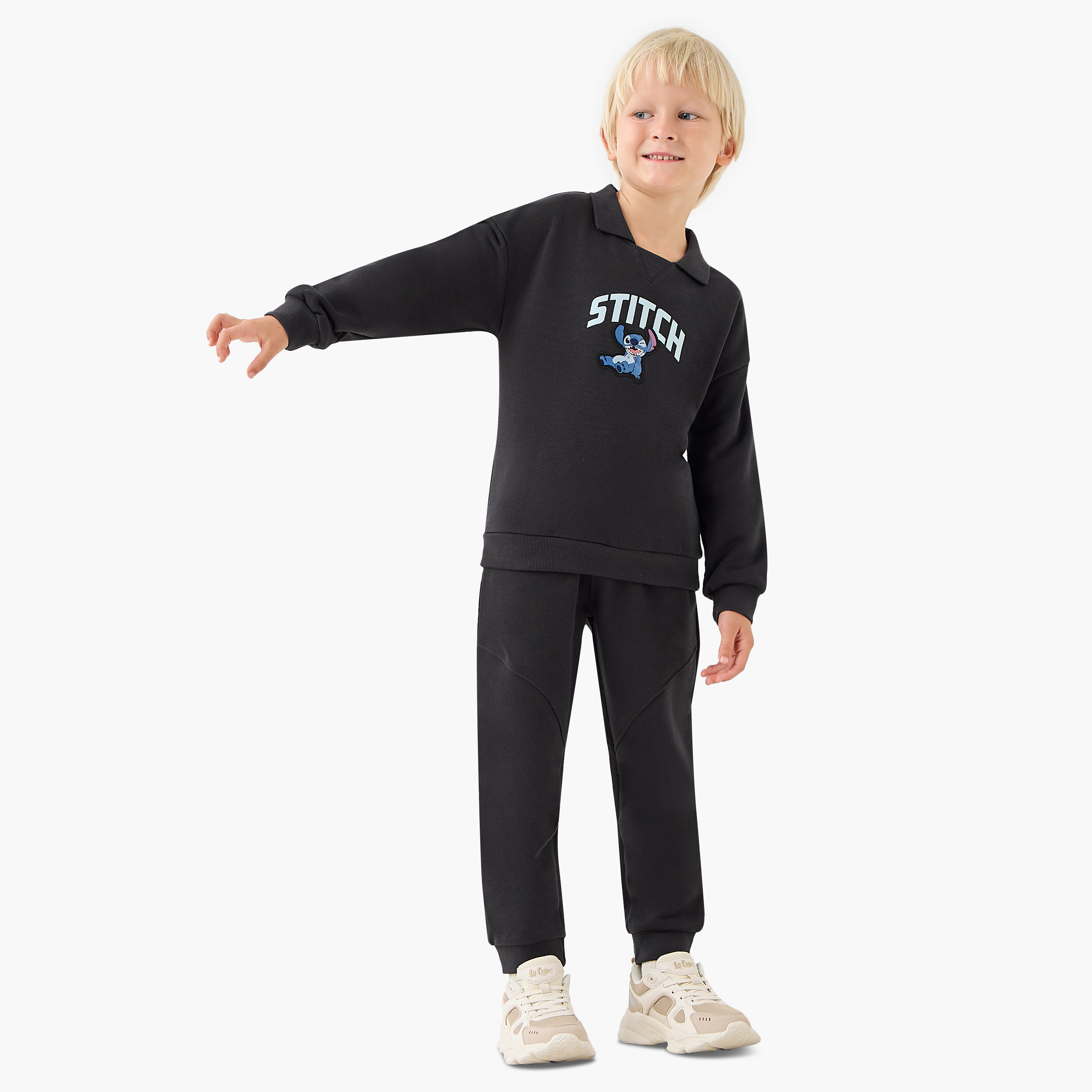 Disney Boys Sweatshirt Joggers Set with Stitch Print - Cotton Blend - Long Sleeves - Collar-boys-clothing-setsandcoords-image-1