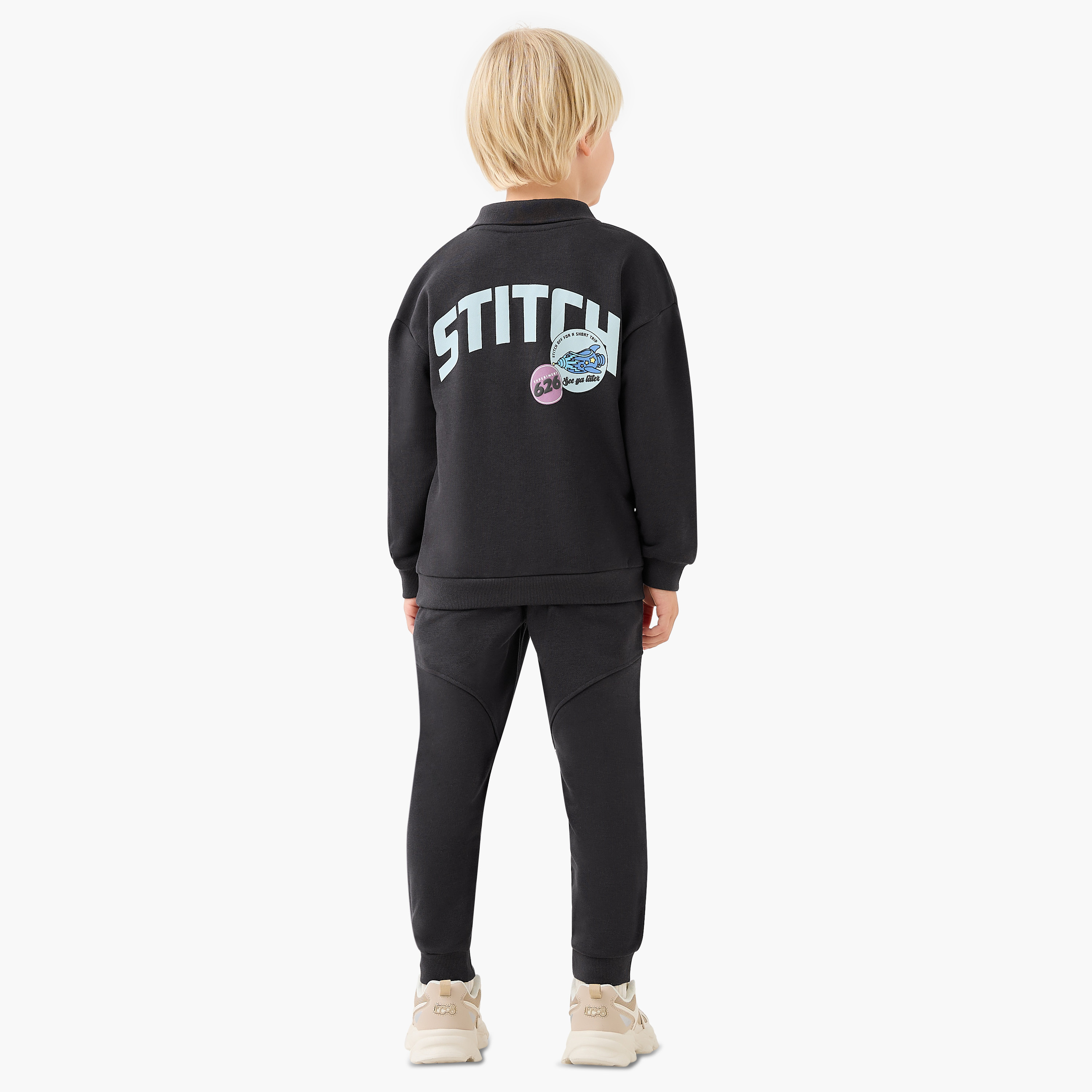Disney Boys Sweatshirt Joggers Set with Stitch Print - Cotton Blend - Long Sleeves - Collar-boys-clothing-setsandcoords-image-4