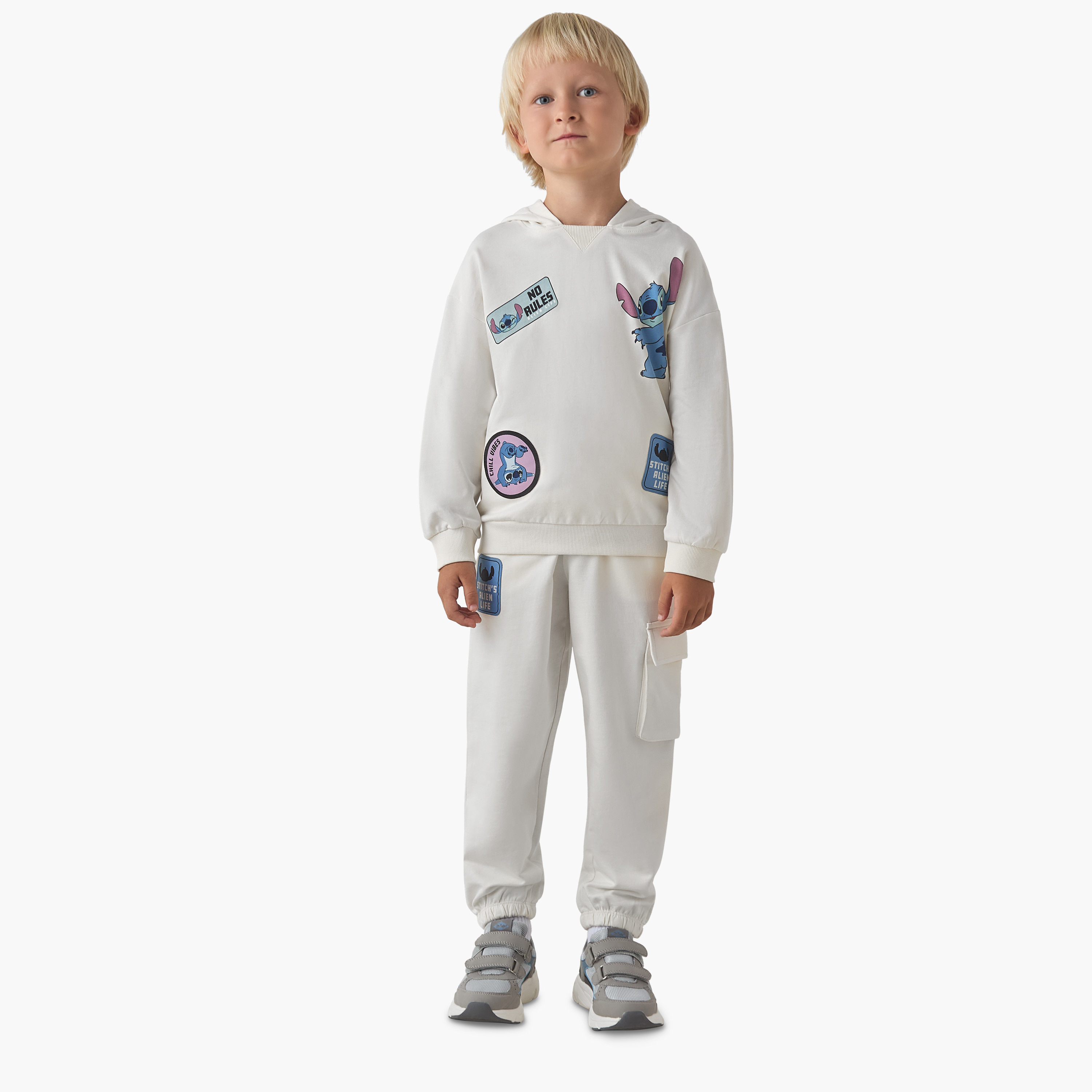 Disney Boys Sweatshirt and Joggers Set with Stitch Print - Cotton - Long Sleeves - Hooded Neck-boys-clothing-setsandcoords-image-1