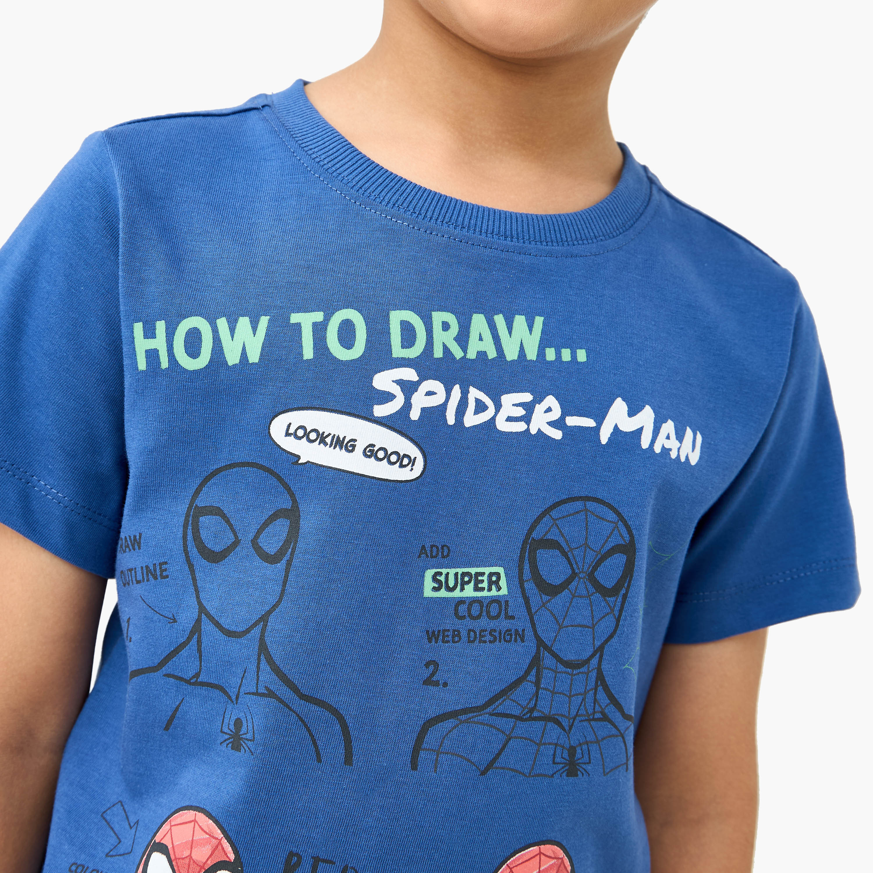 تيشيرت بياقة ضيقة وطبعات سبايدرمان مع أكمام قصيرة-boys-clothing-tshirtsandpolos-image-4