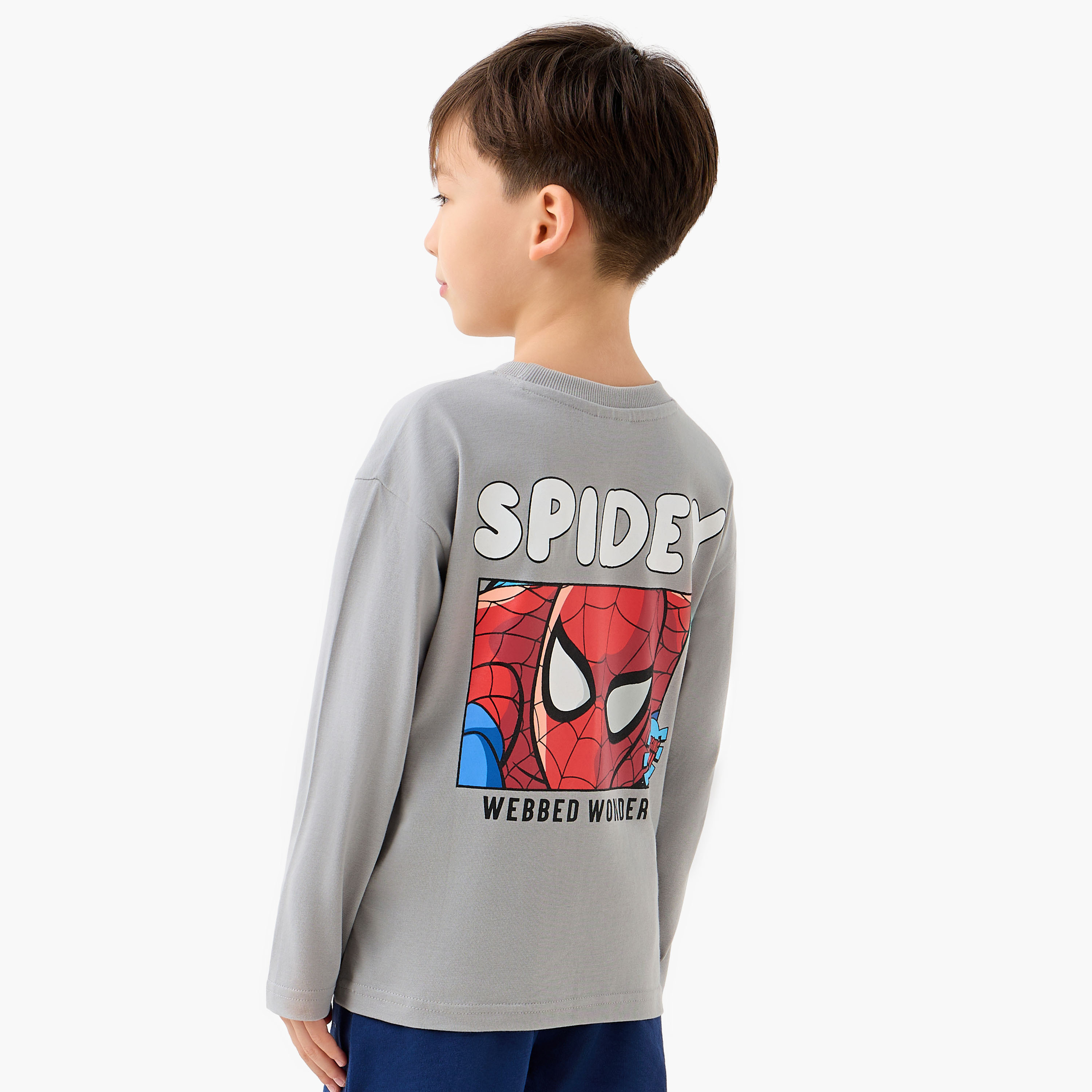 تيشيرت قطن للأولاد بأكمام طويلة ورقبة ضيقة وبطبعات سبايدر مان-boys-clothing-tshirtsandpolos-image-1