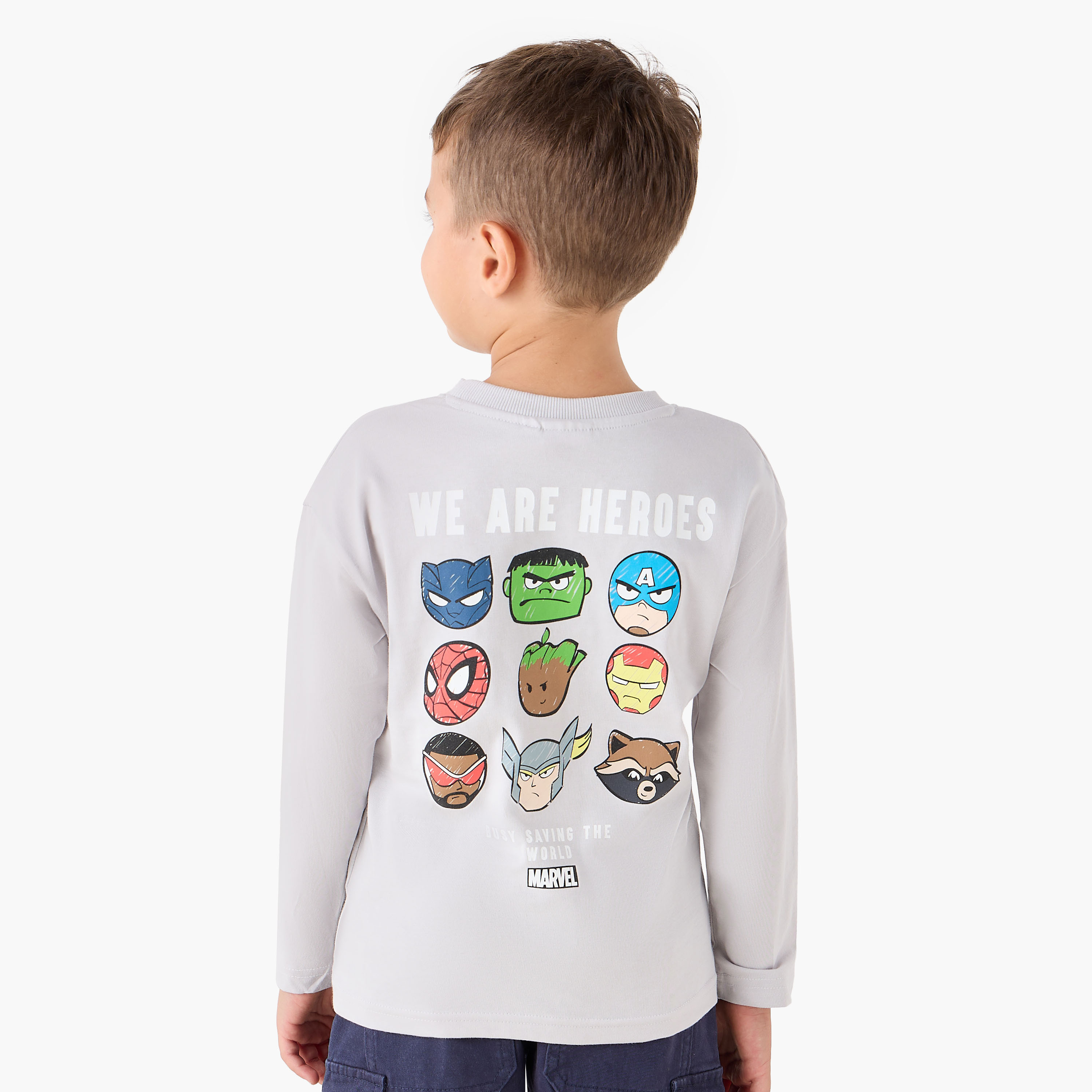 Boys Crew Neck T-shirt with Avengers Print - Cotton - Long Sleeves-boys-clothing-tshirtsandpolos-image-1