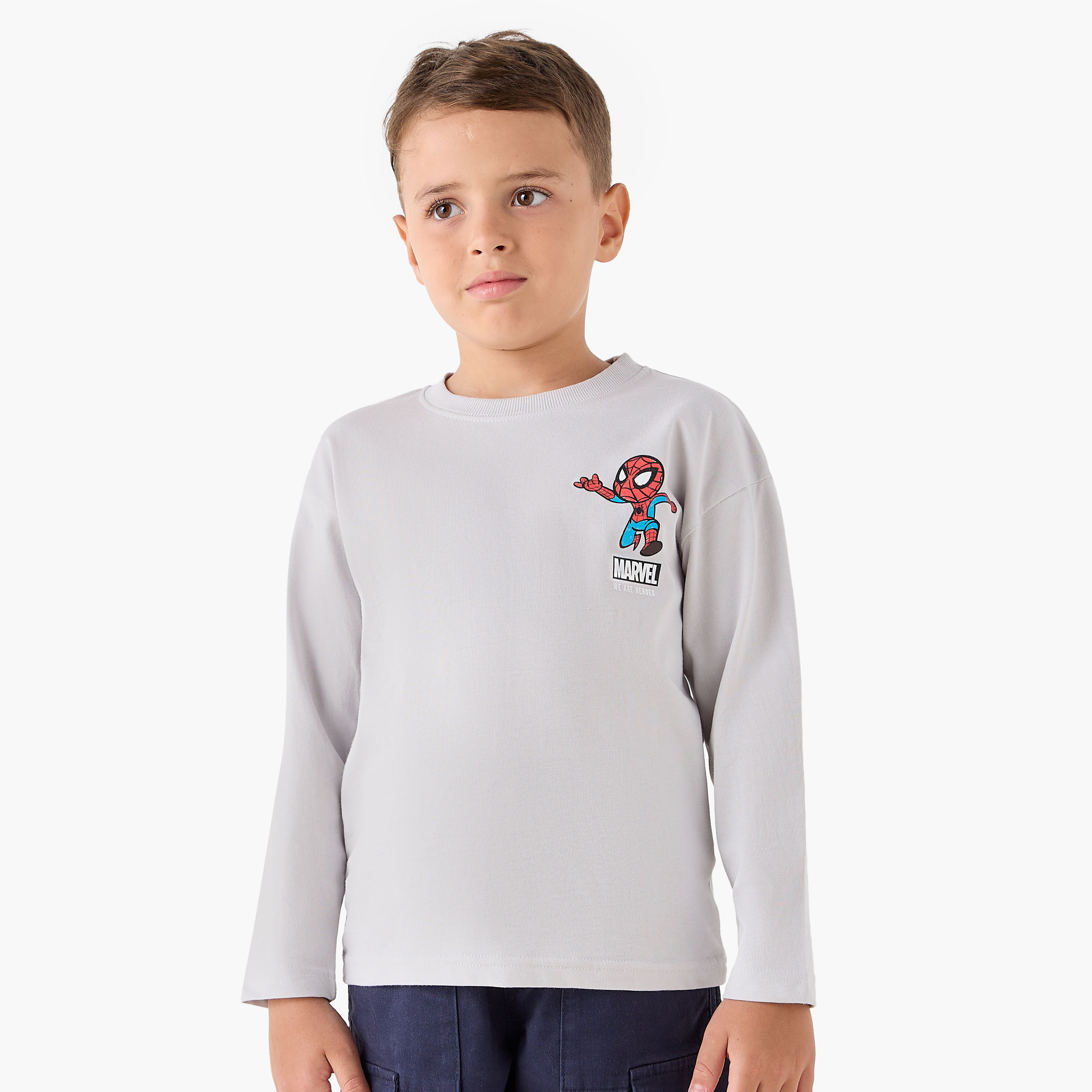 Boys Crew Neck T-shirt with Avengers Print - Cotton - Long Sleeves-boys-clothing-tshirtsandpolos-image-3