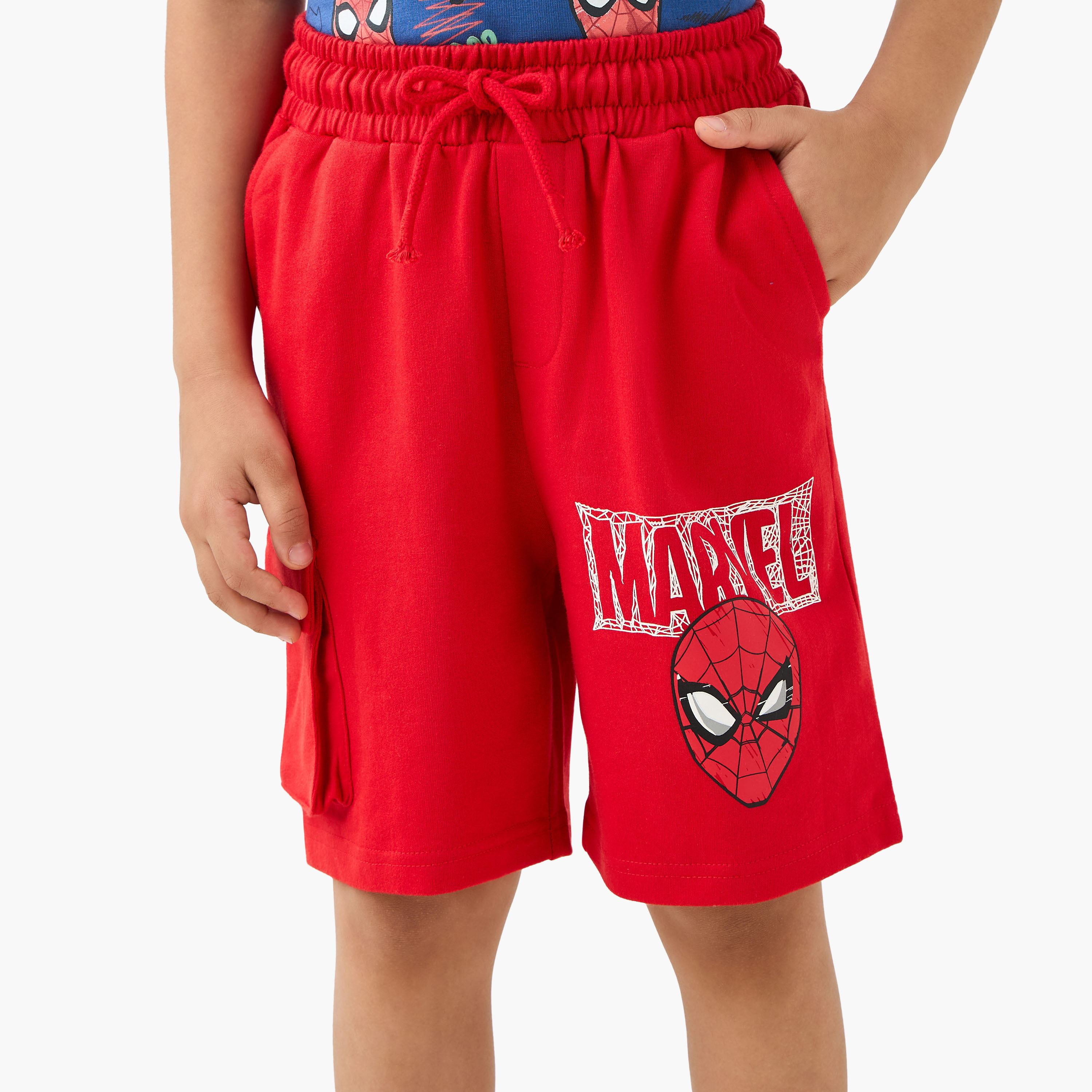 Spider-Man Print Shorts with Drawstring Closure and Pockets-boys-clothing-bottoms-shorts-image-1