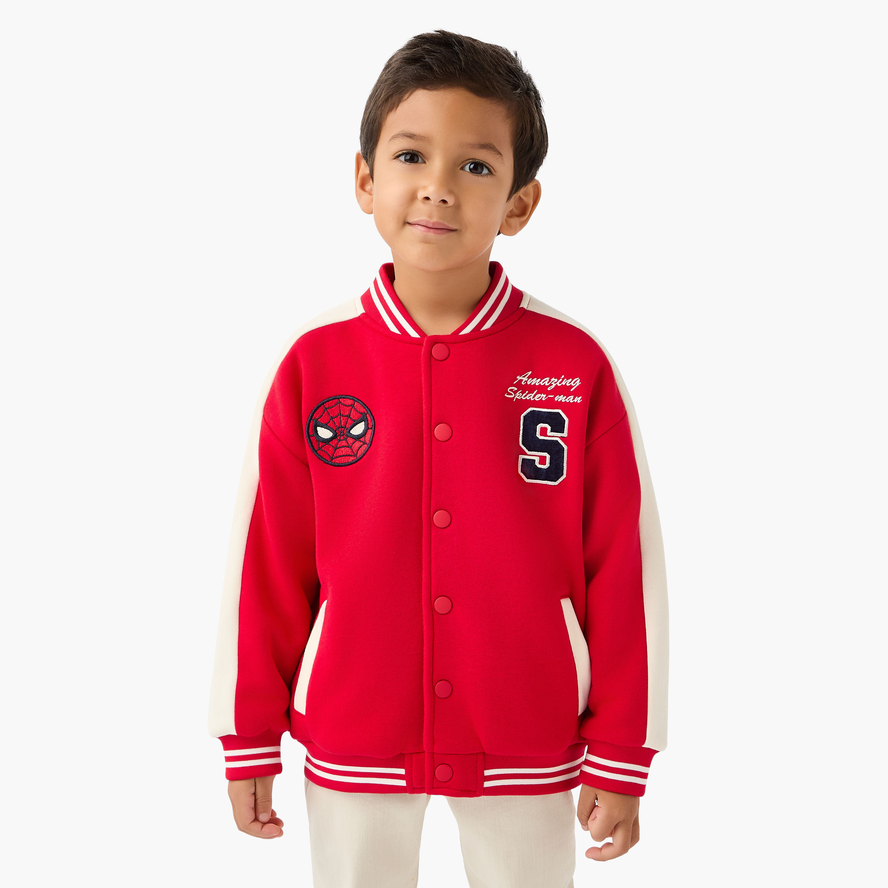 جاكيت بومبر بأكمام طويلة مزين بتطريز سبايدر مان-boys-clothing-jacketsandcoats-image-5