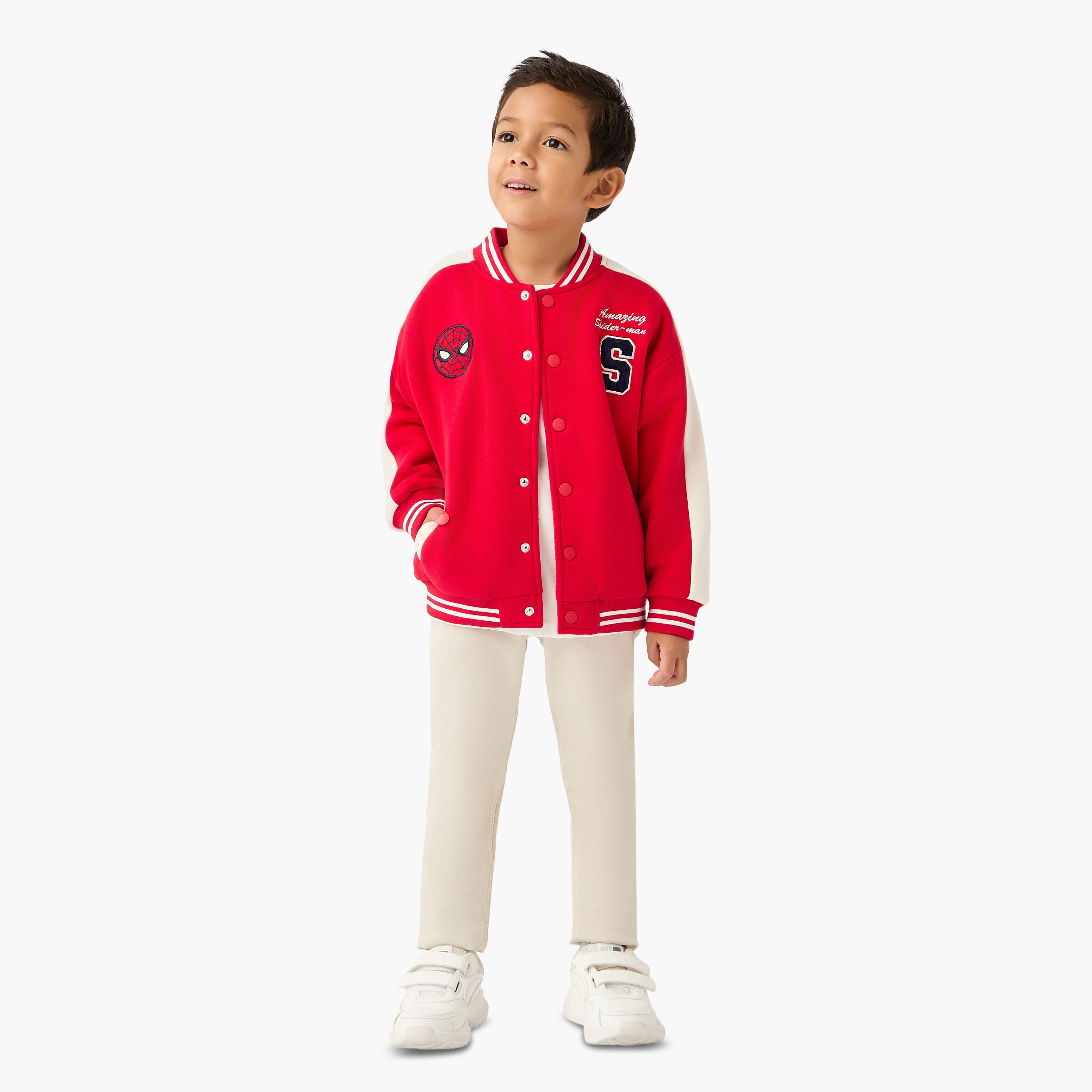 جاكيت بومبر بأكمام طويلة مزين بتطريز سبايدر مان-boys-clothing-jacketsandcoats-image-4