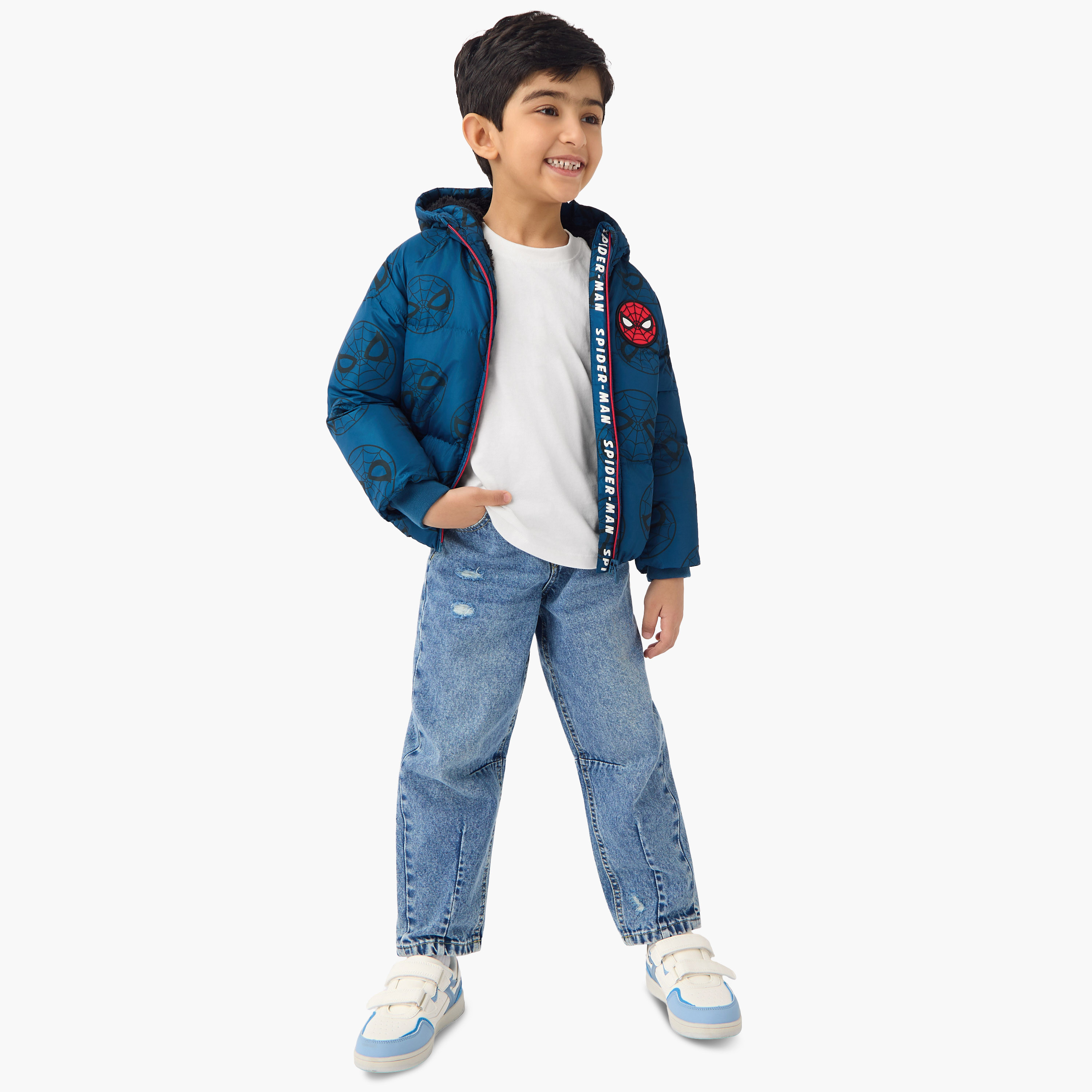 Spider-Man Print Hooded Jacket with Long Sleeves-boys-clothing-jacketsandcoats-image-2