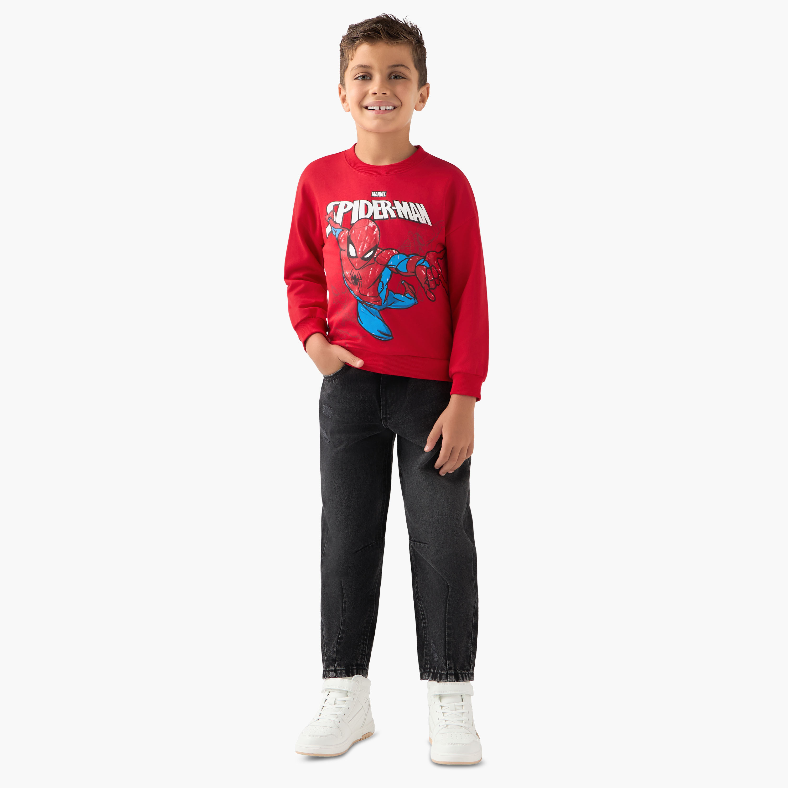 Spider-Man Print Pullover with Crew Neck-boys-clothing-sweatshirts-image-2