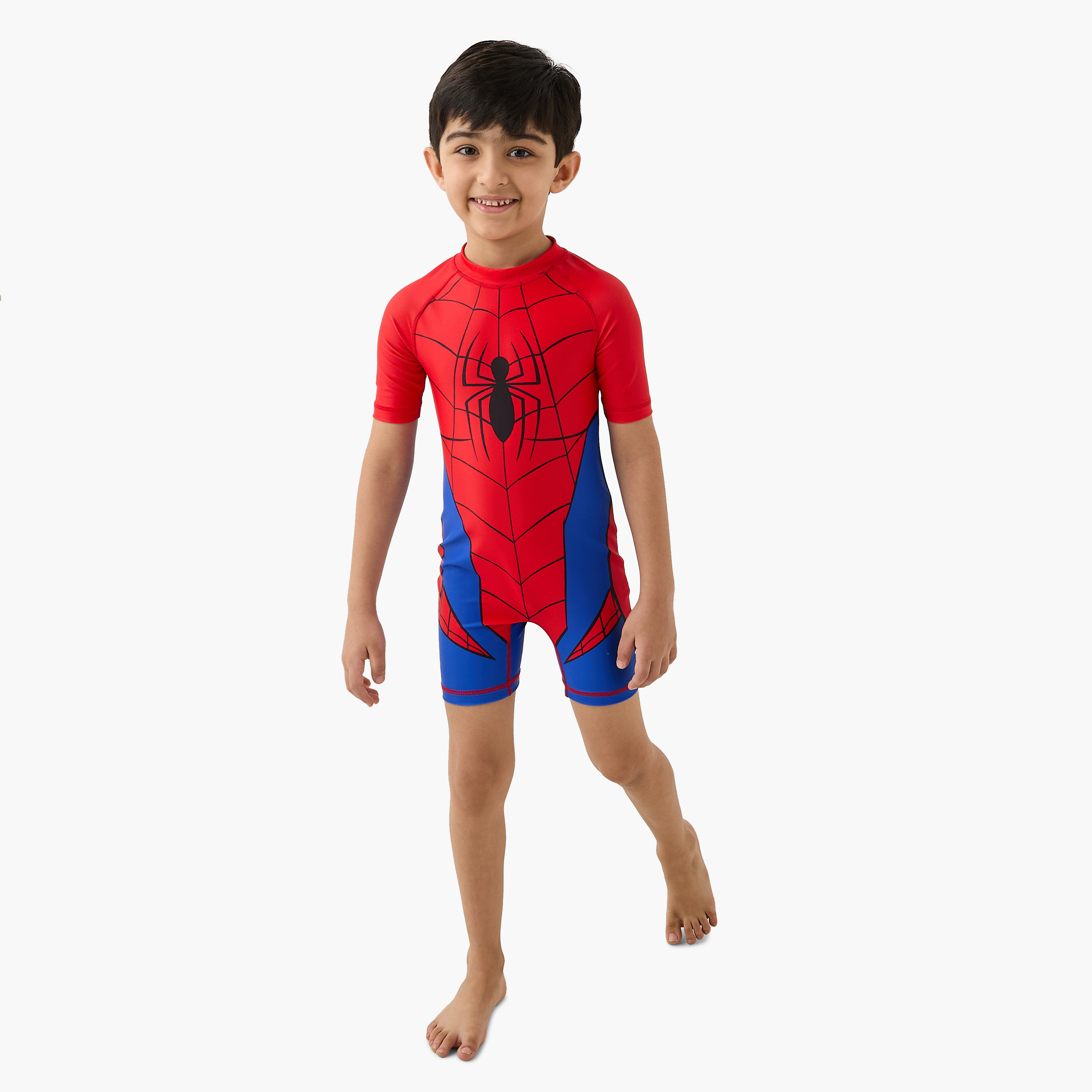 Spider-Man Print Swimsuit with Zip Closure-sports-boys-clothing-swimwear-image-2