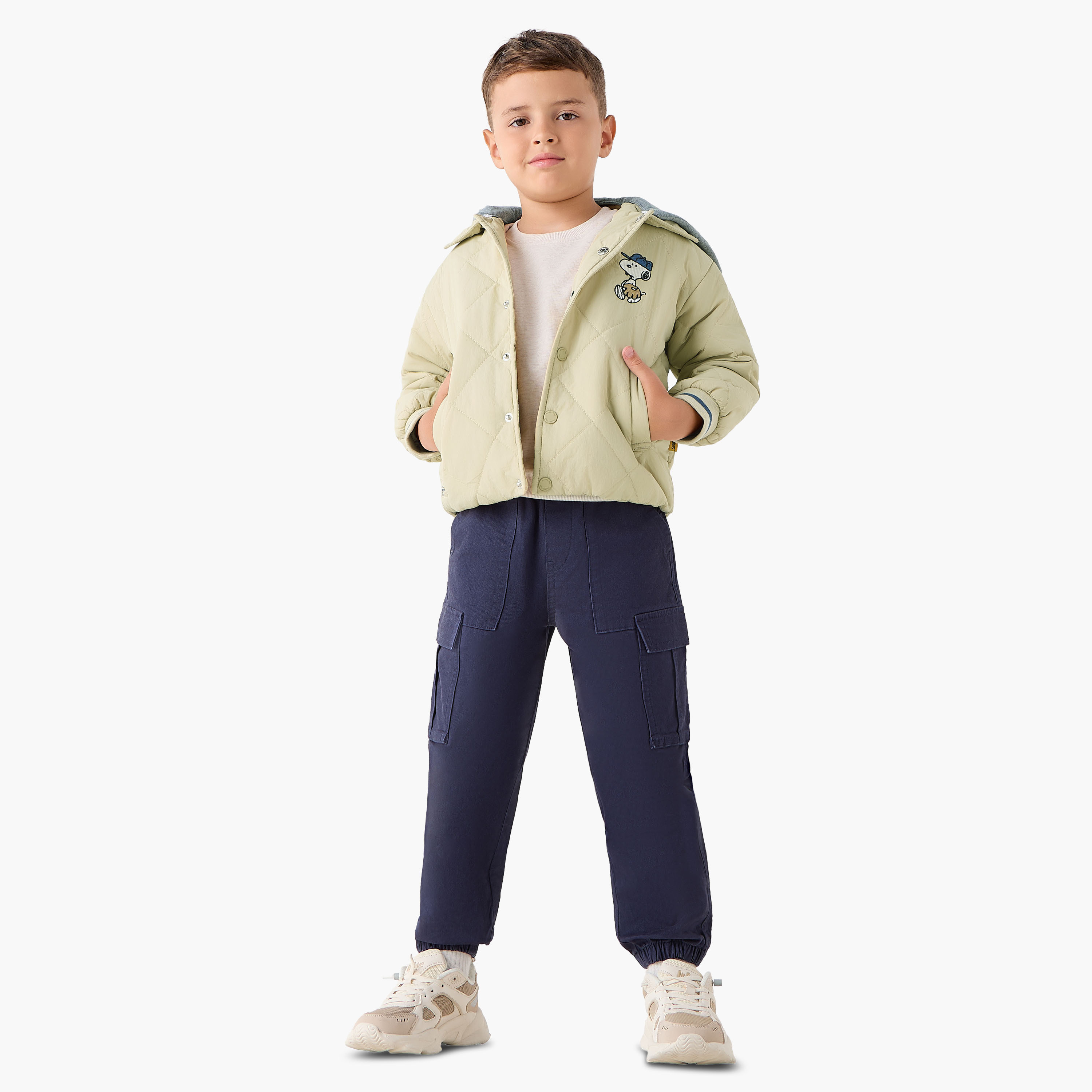 Snoopy Detail Quilted Hooded Jacket with Hood-boys-clothing-jacketsandcoats-image-2