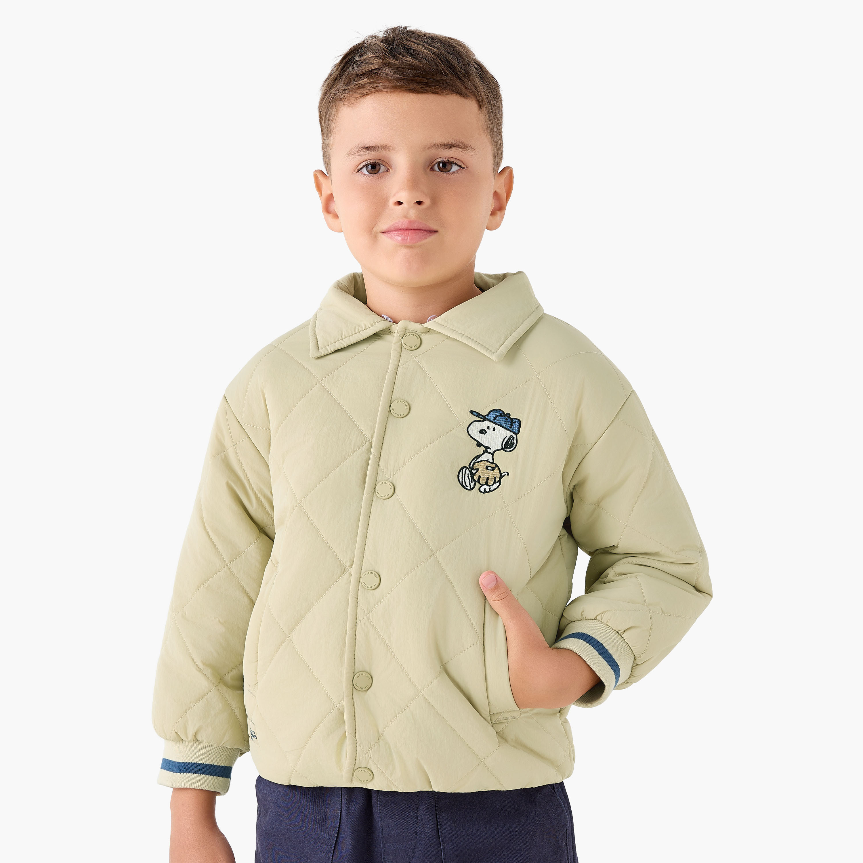 Snoopy Detail Quilted Hooded Jacket with Hood-boys-clothing-jacketsandcoats-image-4