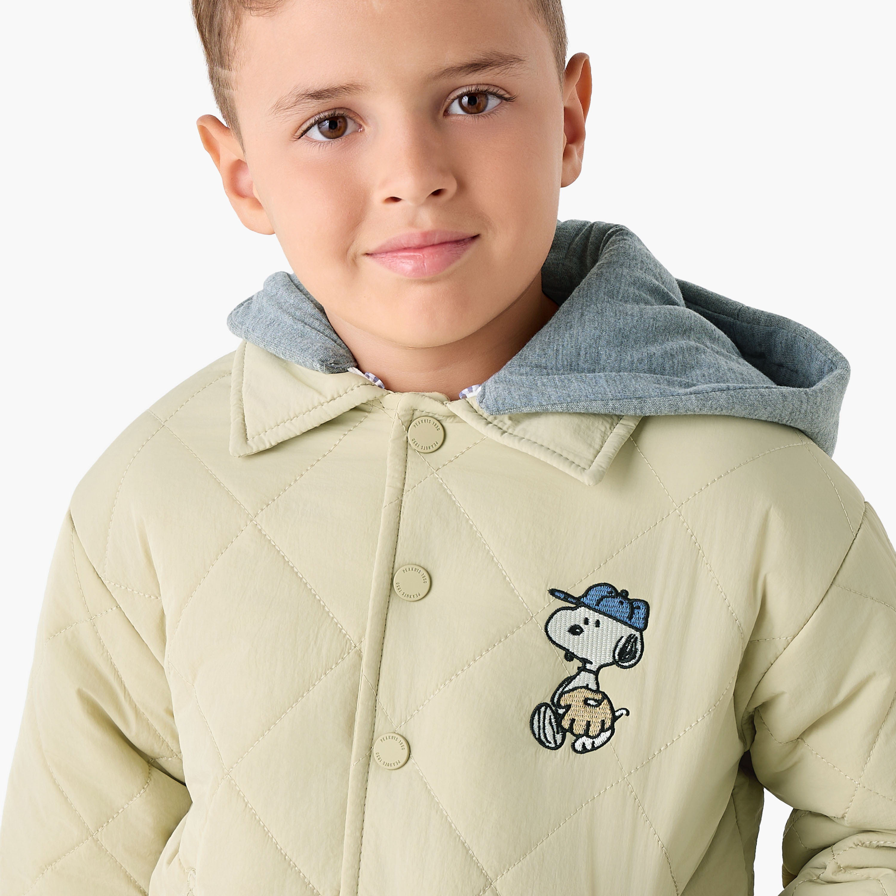 Snoopy Detail Quilted Hooded Jacket with Hood-boys-clothing-jacketsandcoats-image-5