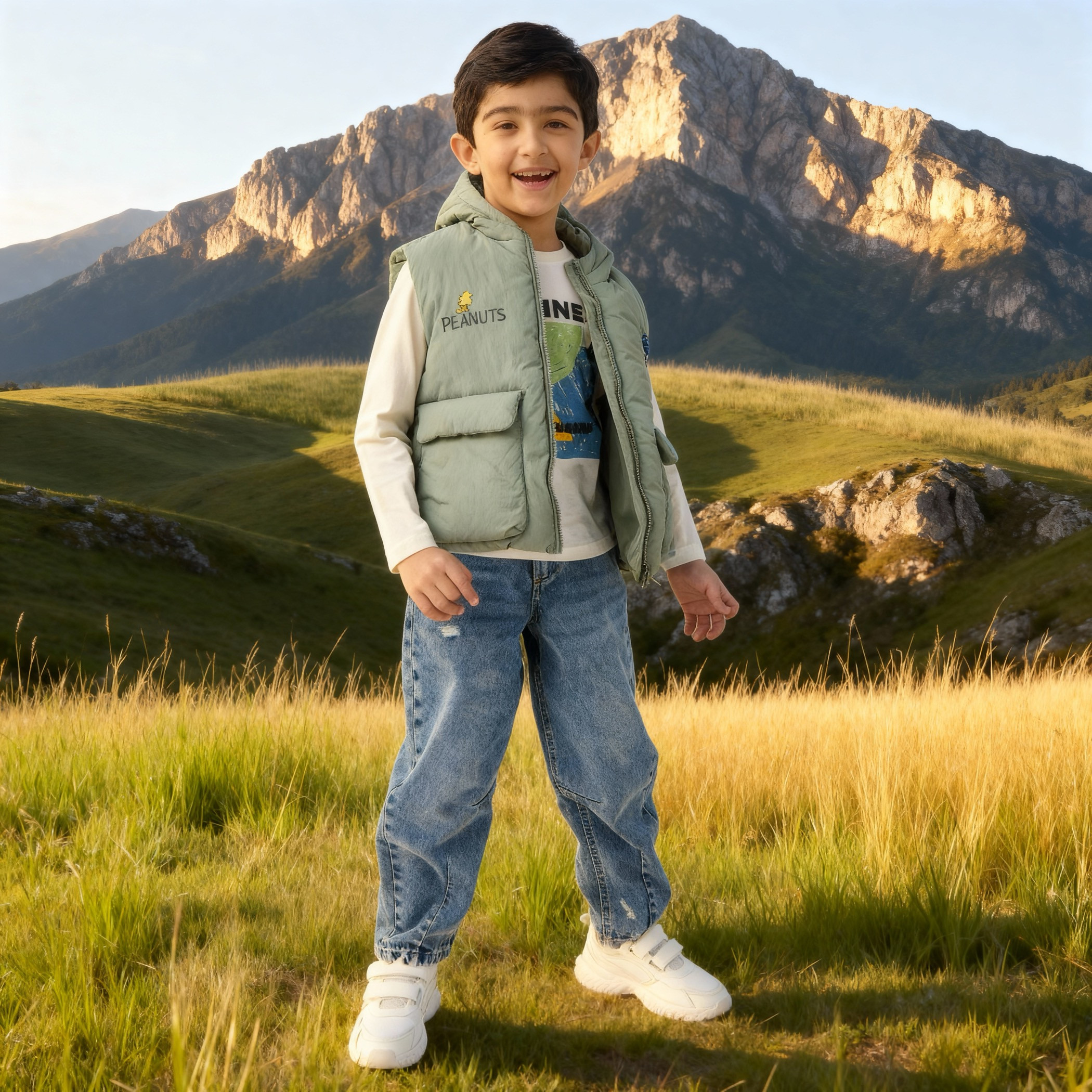 Peanuts Print Sleeveless Hooded Gilet with Pockets and Zip Closure-boys-clothing-jacketsandcoats-image-2