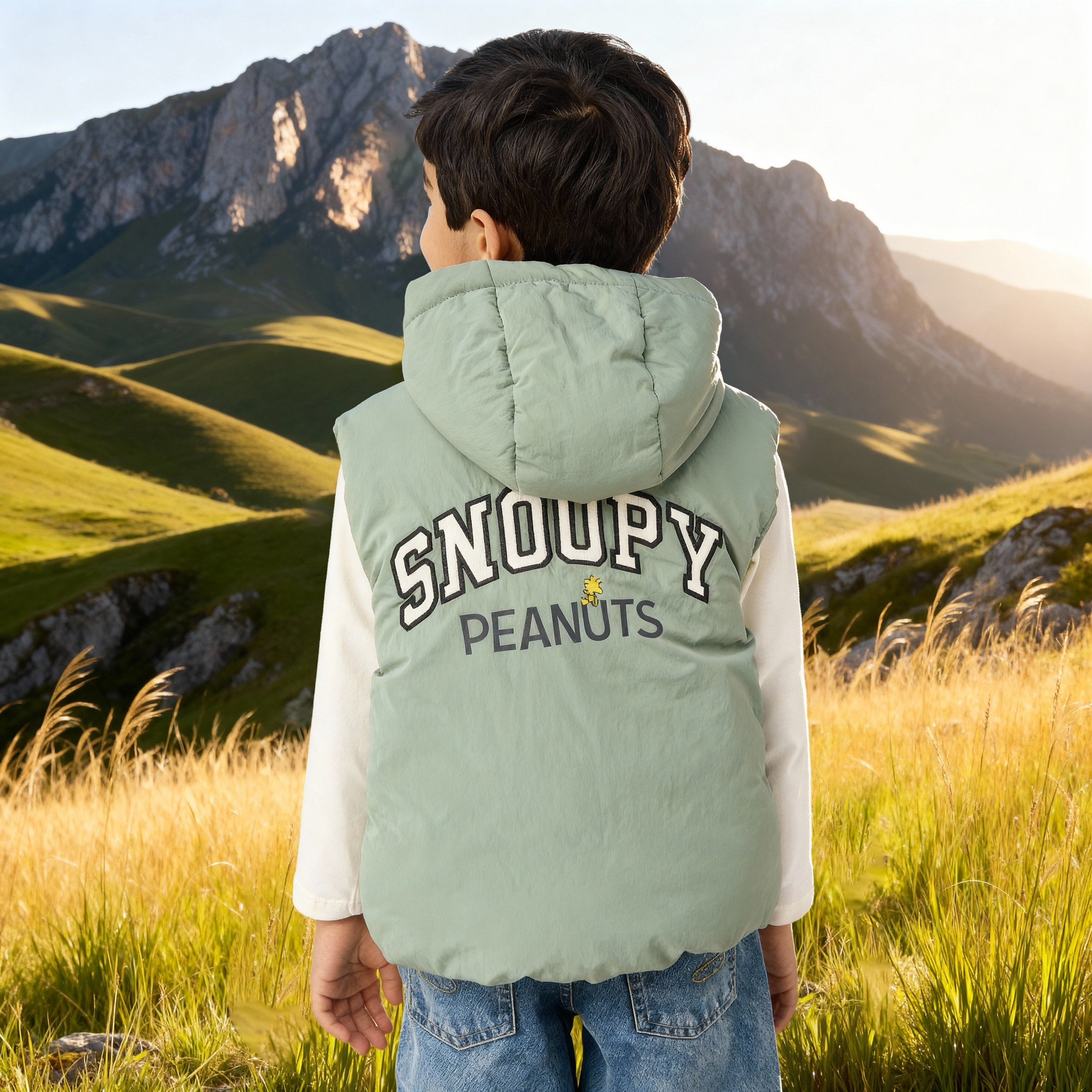 Peanuts Print Sleeveless Hooded Gilet with Pockets and Zip Closure-boys-clothing-jacketsandcoats-image-3
